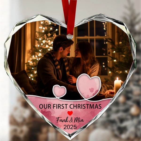 Personalized Couple Christmas Crystal Heart Ornament, Christmas Keepsake, Romantic Gift for Couples, First Christmas Together and Anniversary