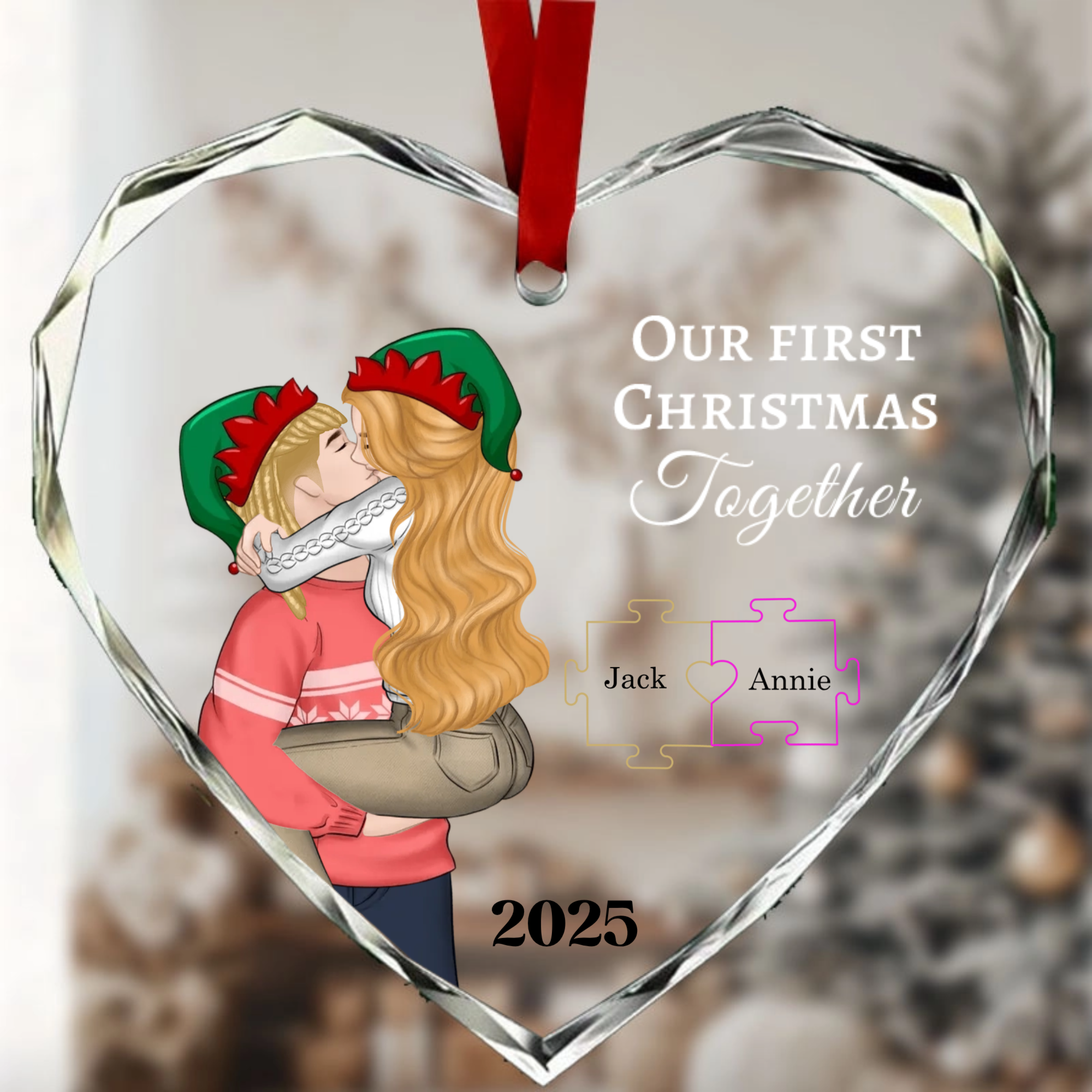 Personalized  Our First Christmas Together Ornament, Heart Shape Keepsake for Couples, Perfect for First Christmas, Engagement, Wedding Anniversary