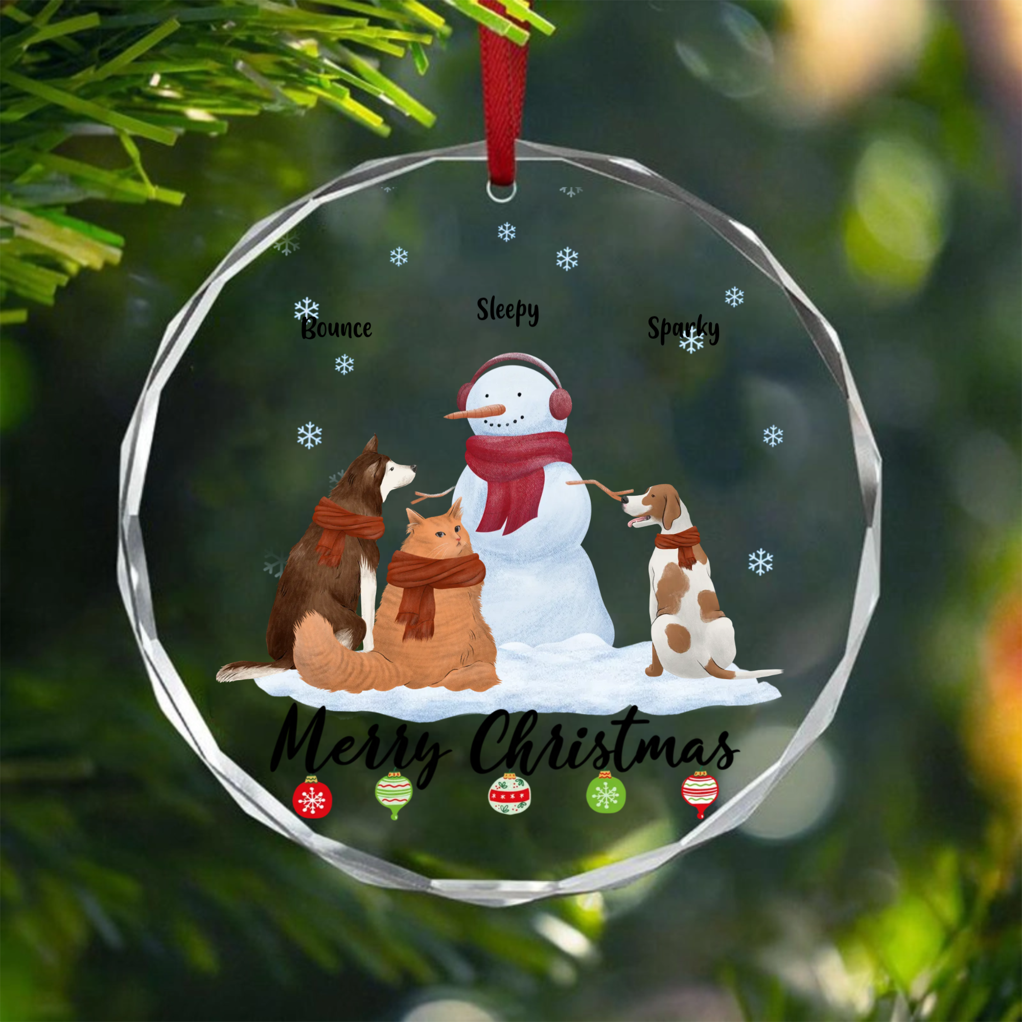 Personalized Christmas Crystal Round Hanging Ornaments, Unique Decorative Items For Pet Lovers