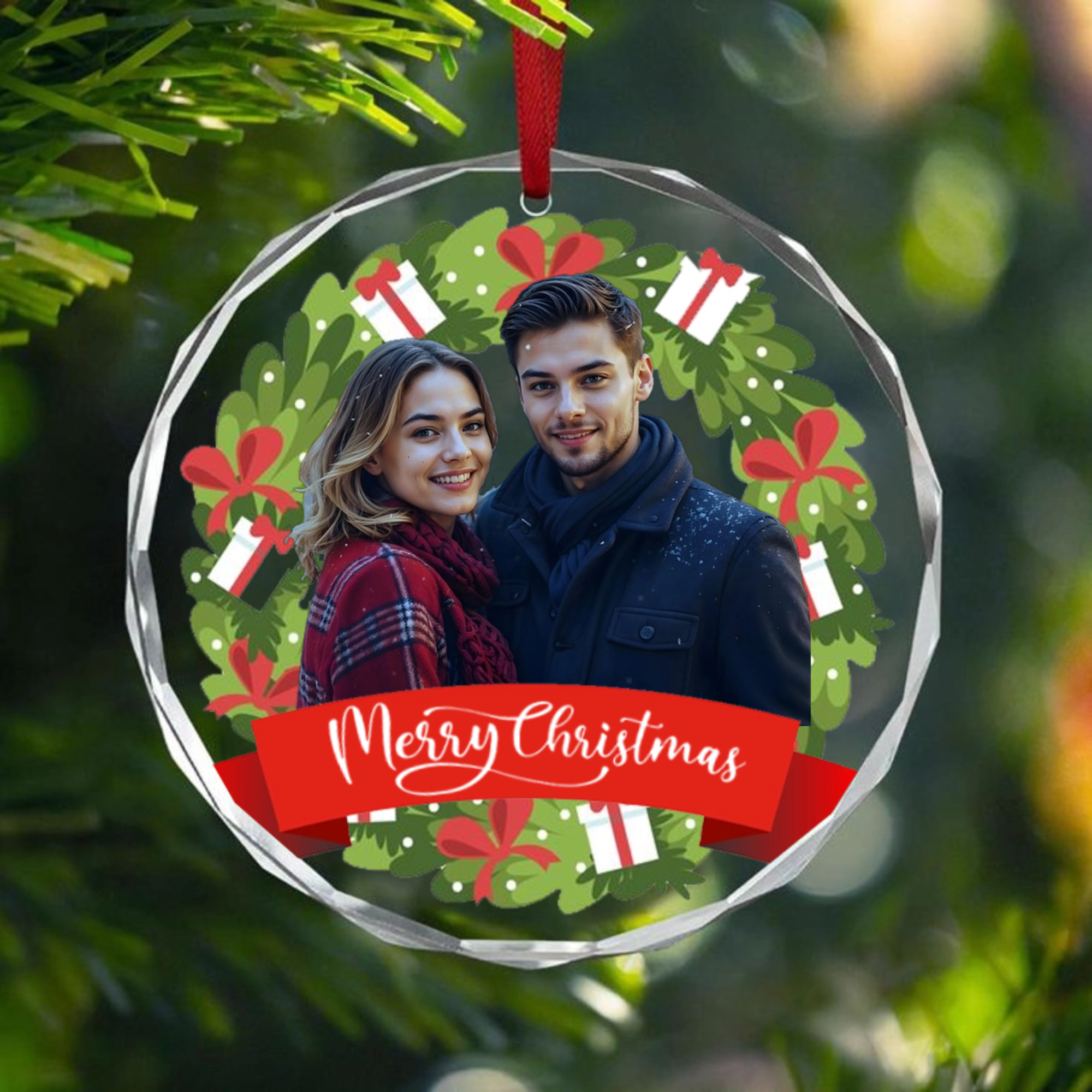 Personalized Christmas Photo Ornament, Festive Gift for Family, Christmas Tree Decor and Holiday Celebration