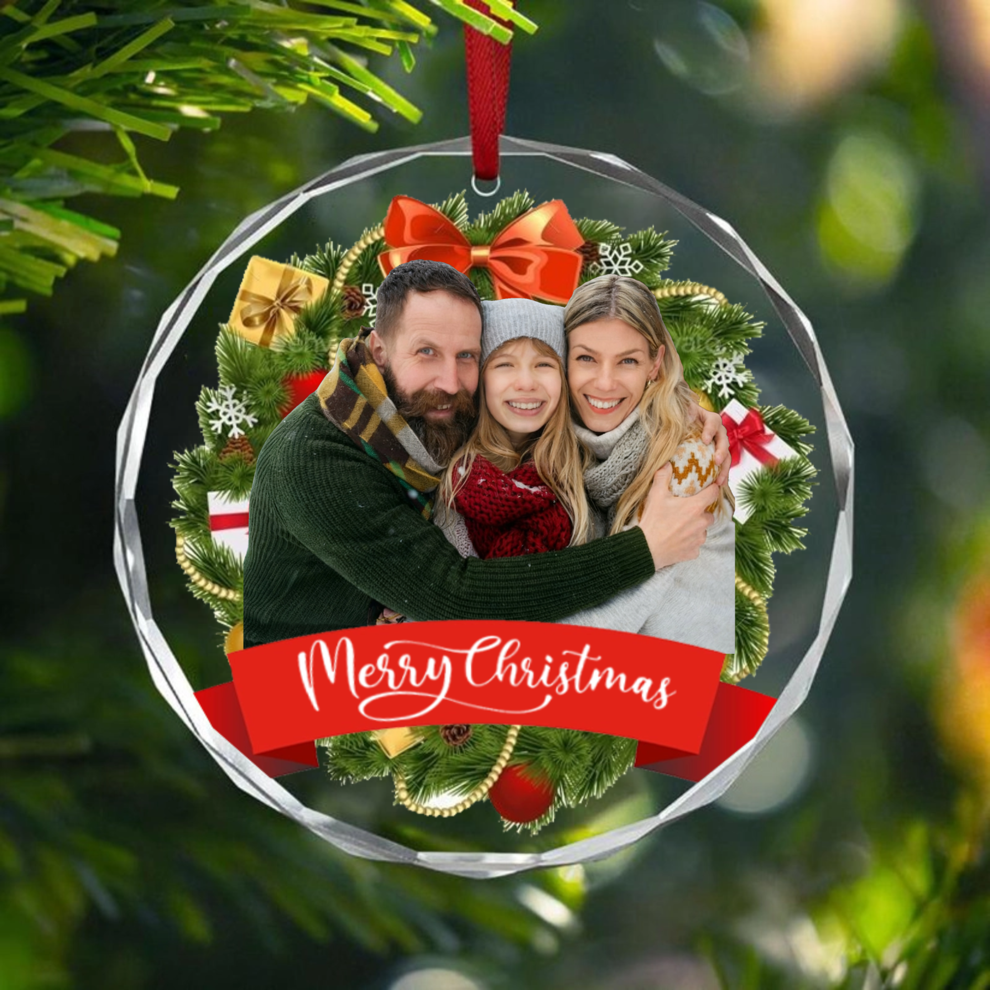 Personalized Christmas Photo Ornament, Festive Gift for Family, Christmas Tree Decor and Holiday Celebration