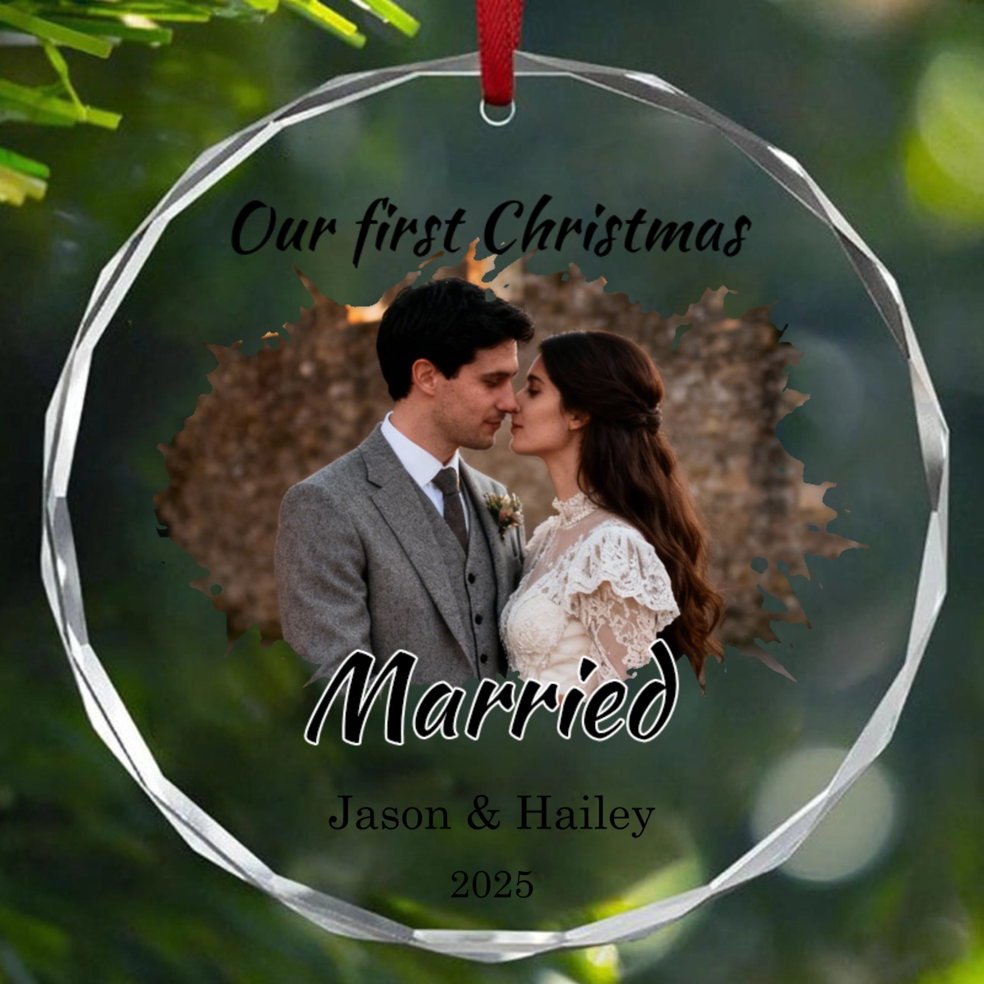 Personalized Photo Crystal Ornament, Gift for Couples, Newlyweds, Families, Perfect for First Christmas, Wedding, New Home Celebration