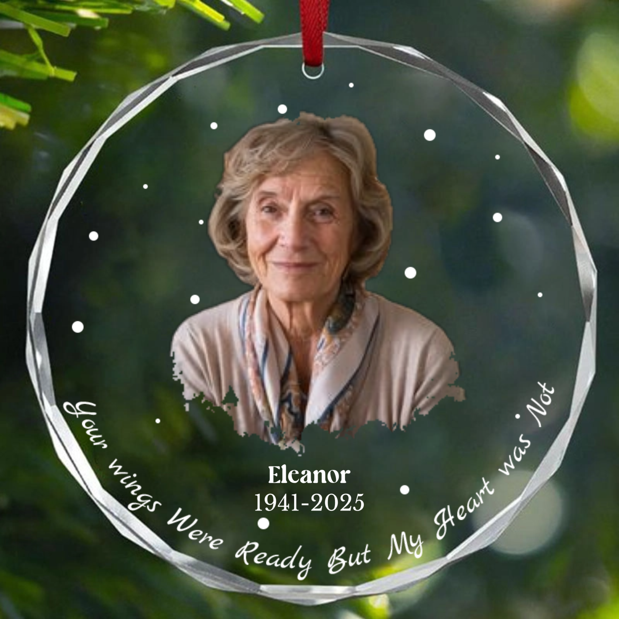 Personalized Photo Crystal Ornament Keepsake - Your Wings Were Ready Memorial Circle for a Loved One, Meaningful Christmas Tree Gift
