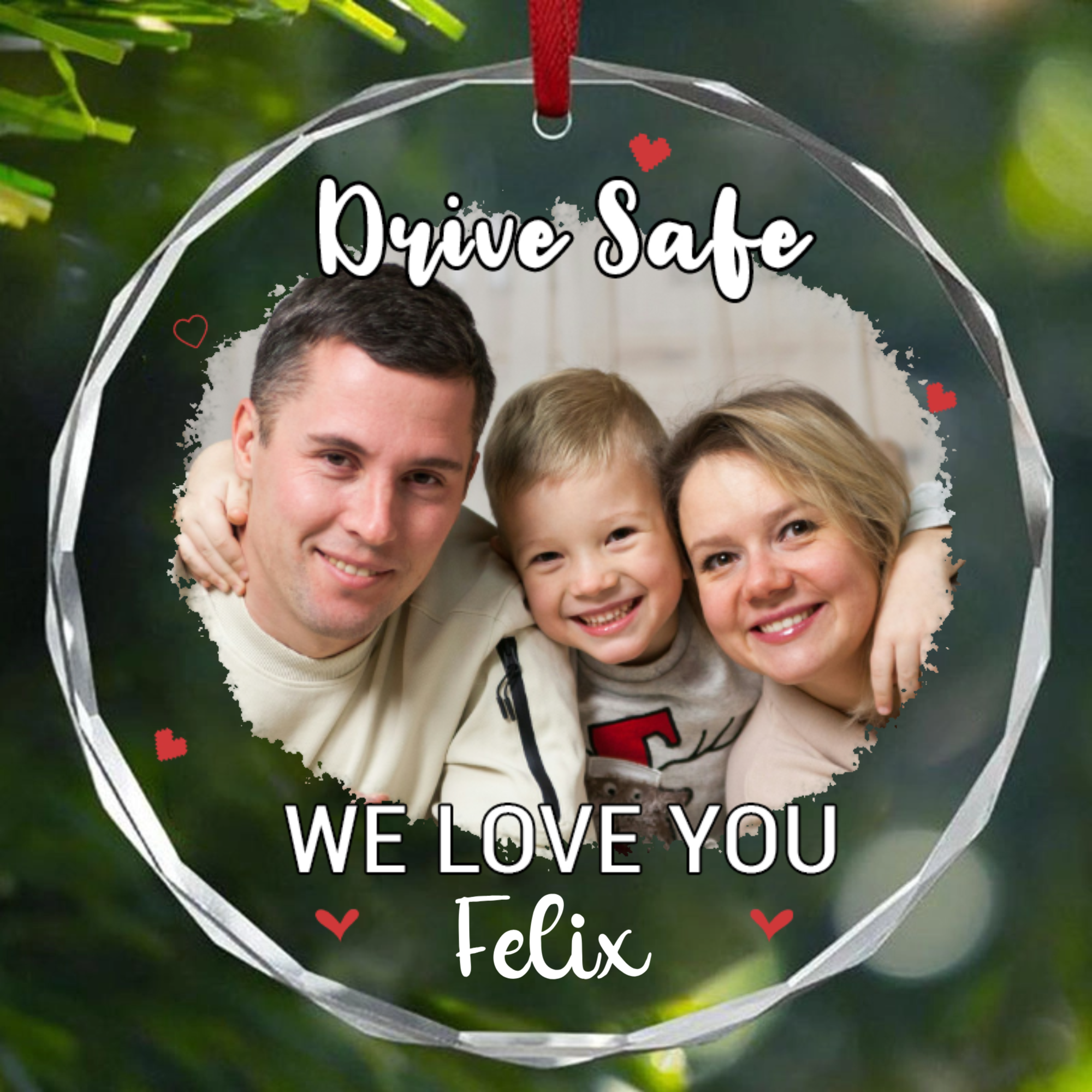 Custom Photo Drive Safe And Come Home To My Heart - Couple Personalized Custom Round Glass Ornament Car Hanger - Gift For Husband Wife, Anniversary