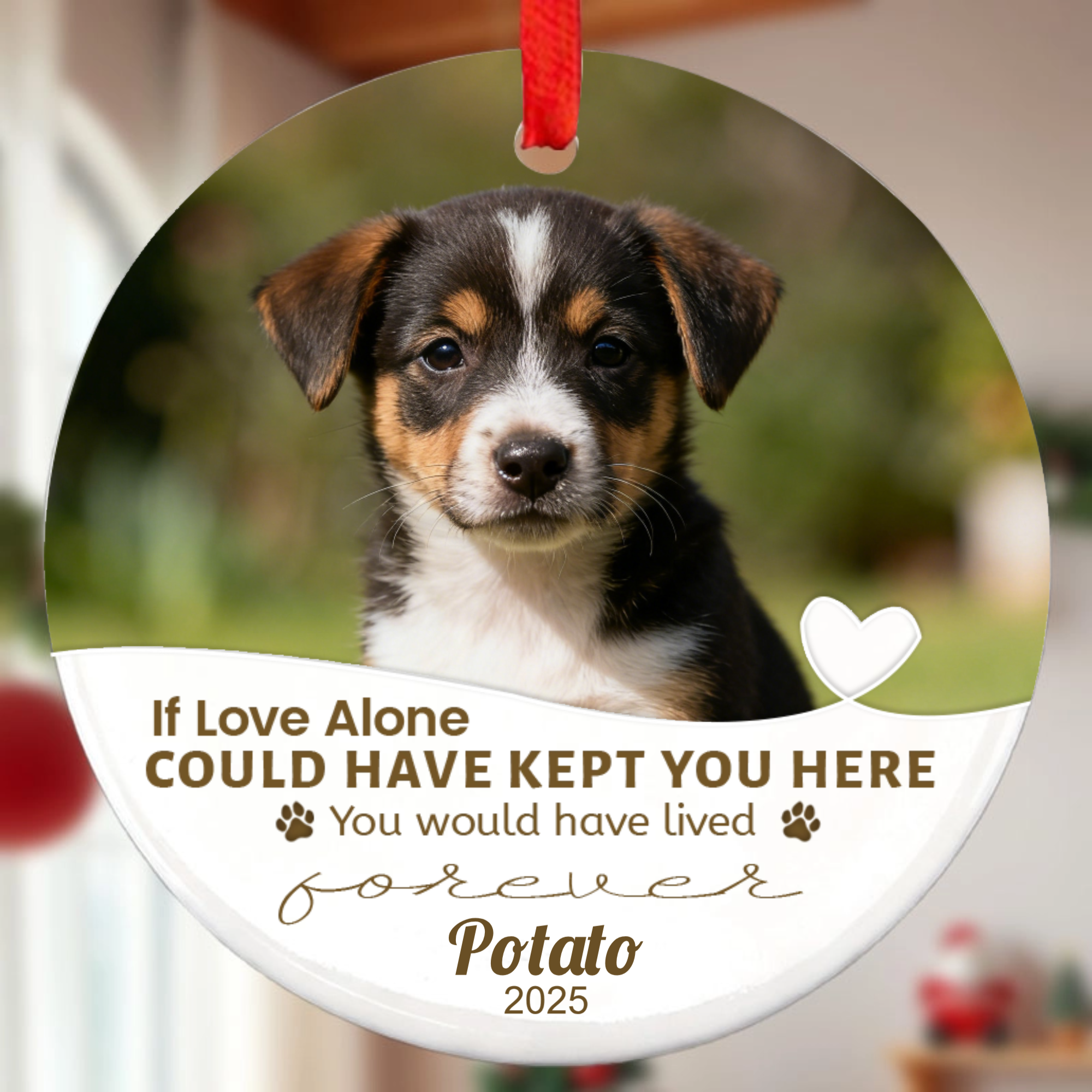 Paw Print Ceramic Pet Memorial Ornament, Comforting Gift for Pet Loss, Perfect for Dog, Cat Memorial, Christmas Tree Remembrance