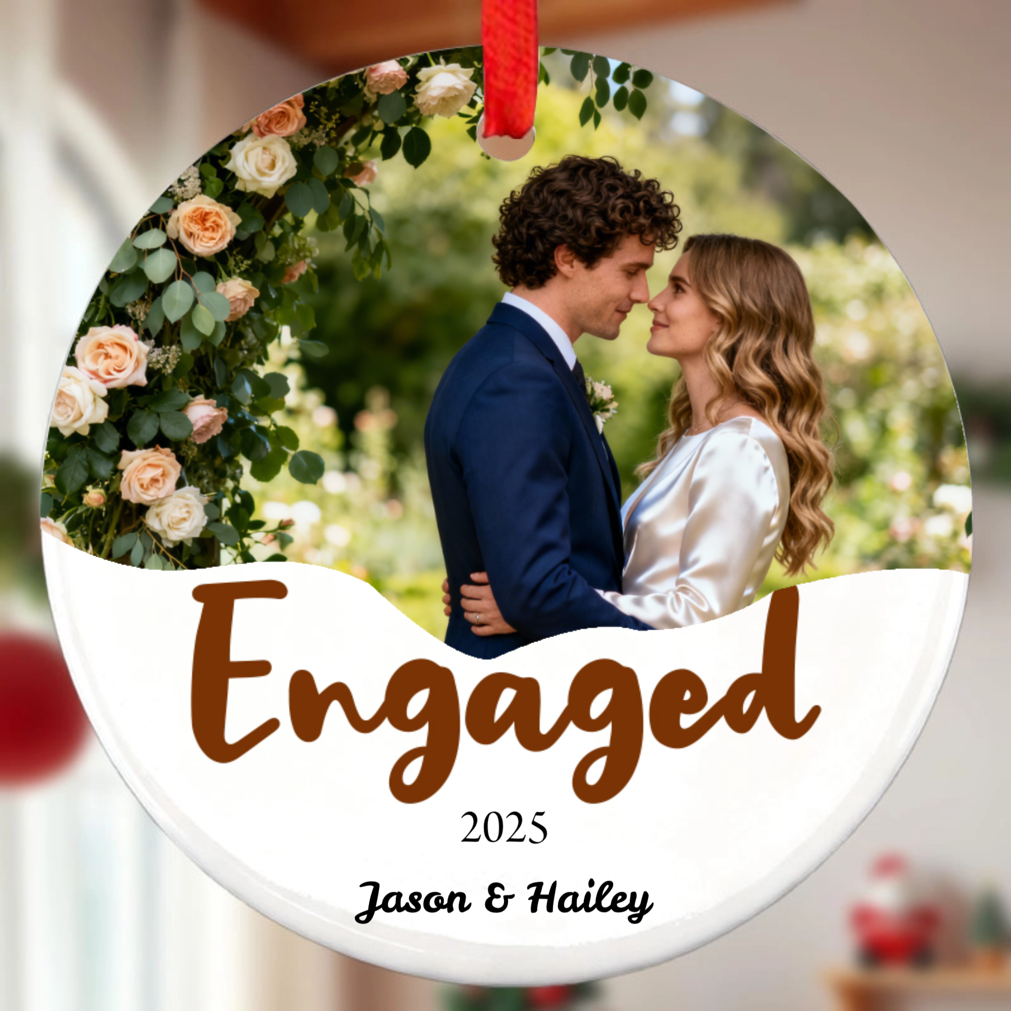 Personalized Engagement & Wedding Photo Ornament, Keepsake Gift for Couples, Newlyweds, Perfect for Christmas Tree, Wedding Celebration