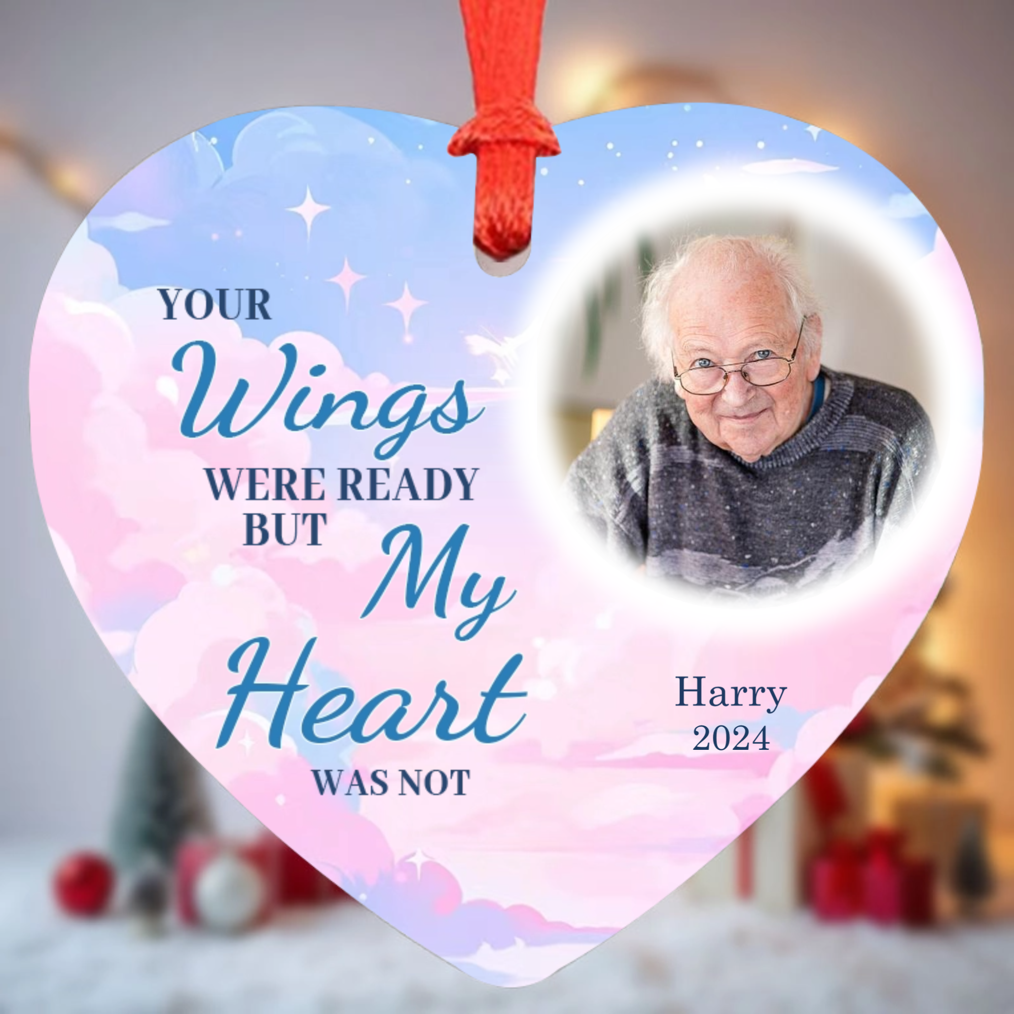 Custom Photo A Big Piece Of My Heart Lives In Heaven, Memorial Personalized Custom Ornament, Ceramic Heart Shaped, Christmas Gift, Sympathy Gift For Family Members