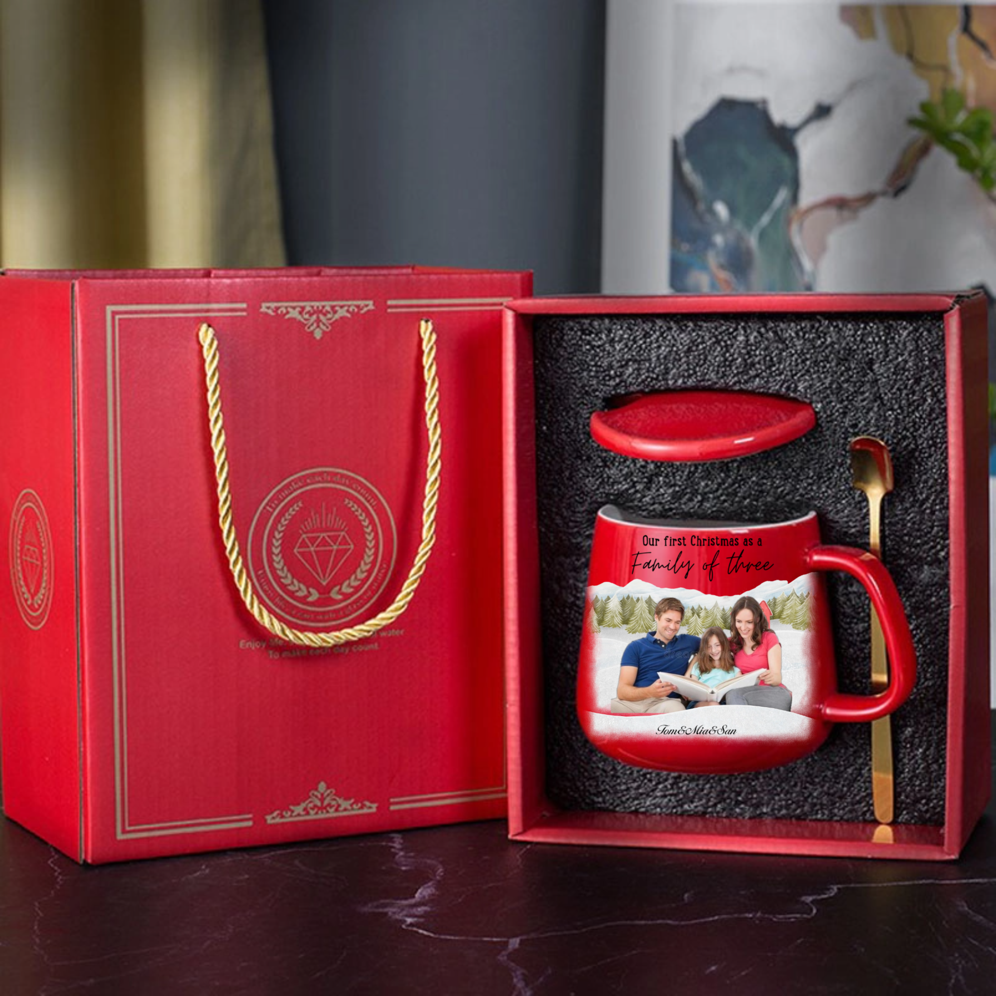 Our First Christmas Together Photo Mug Gift Set, Gift for New Couples, Parents, Family, Perfect for Christmas Celebration, Anniversary