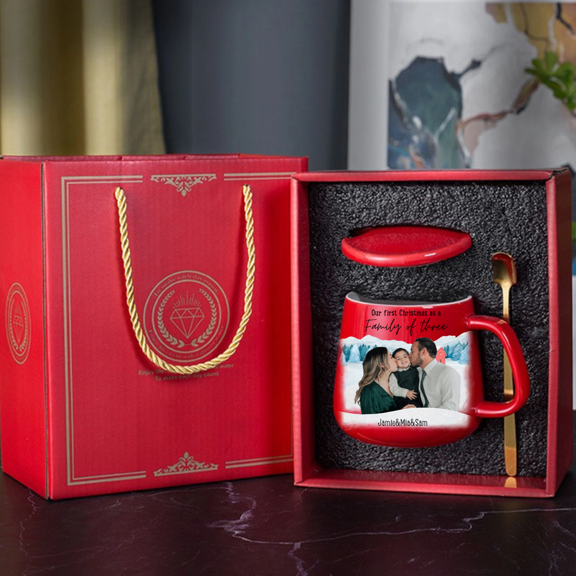 Our First Christmas Together Photo Mug Gift Set, Gift for New Couples, Parents, Family, Perfect for Christmas Celebration, Anniversary