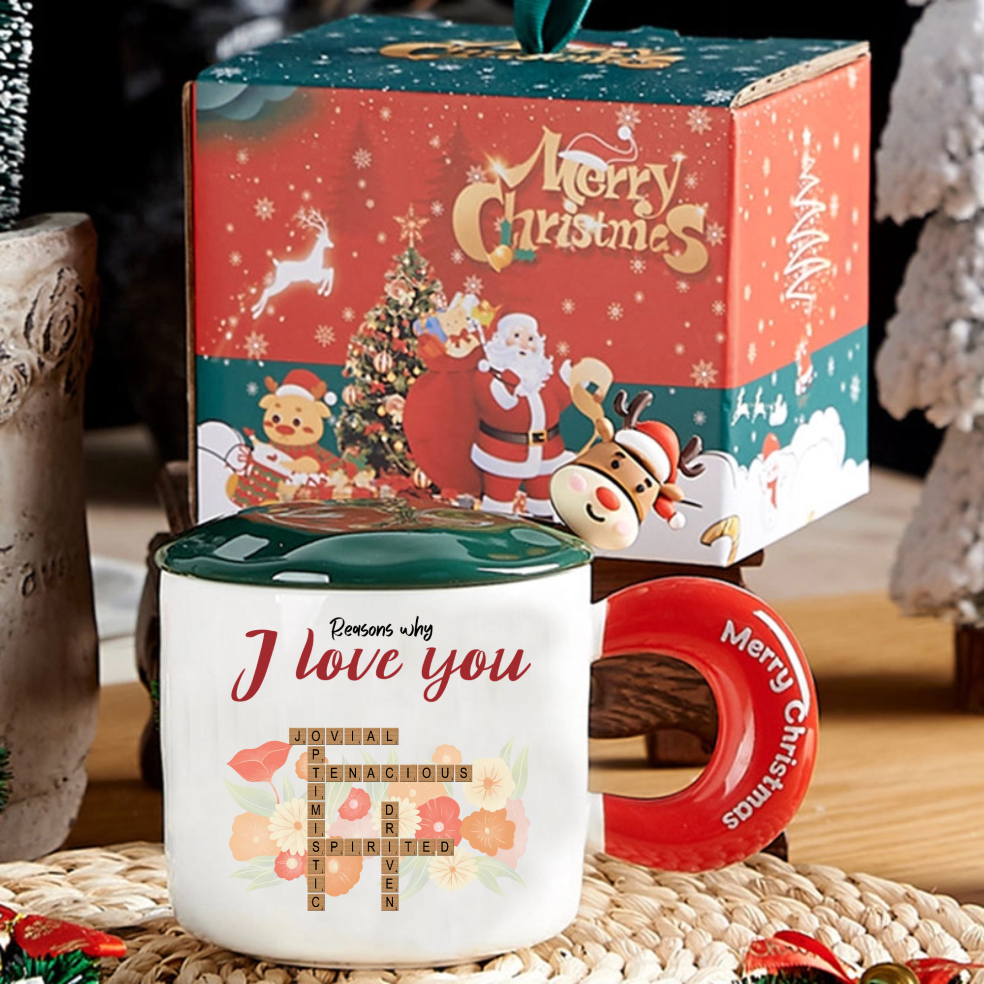 Reasons Why I Love You Personalized Crossword Mug Gift Set, Unique Romantic Gift for Couples, Anniversaries, Valentine‘s Day, Wedding Favors