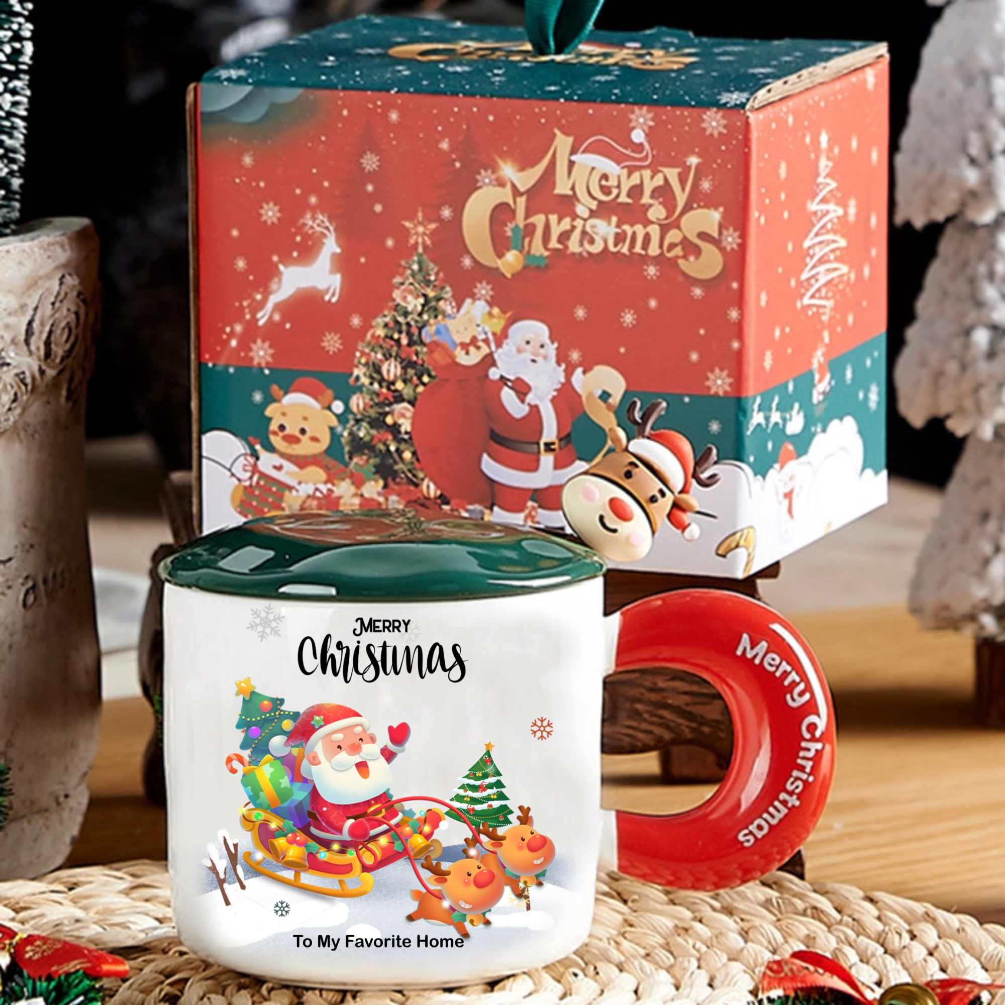 Merry Christmas Santa Mug Gift Set, Gift for Family, Couples, Friends, Perfect for Christmas Party, Holiday Exchange, New Year Celebration