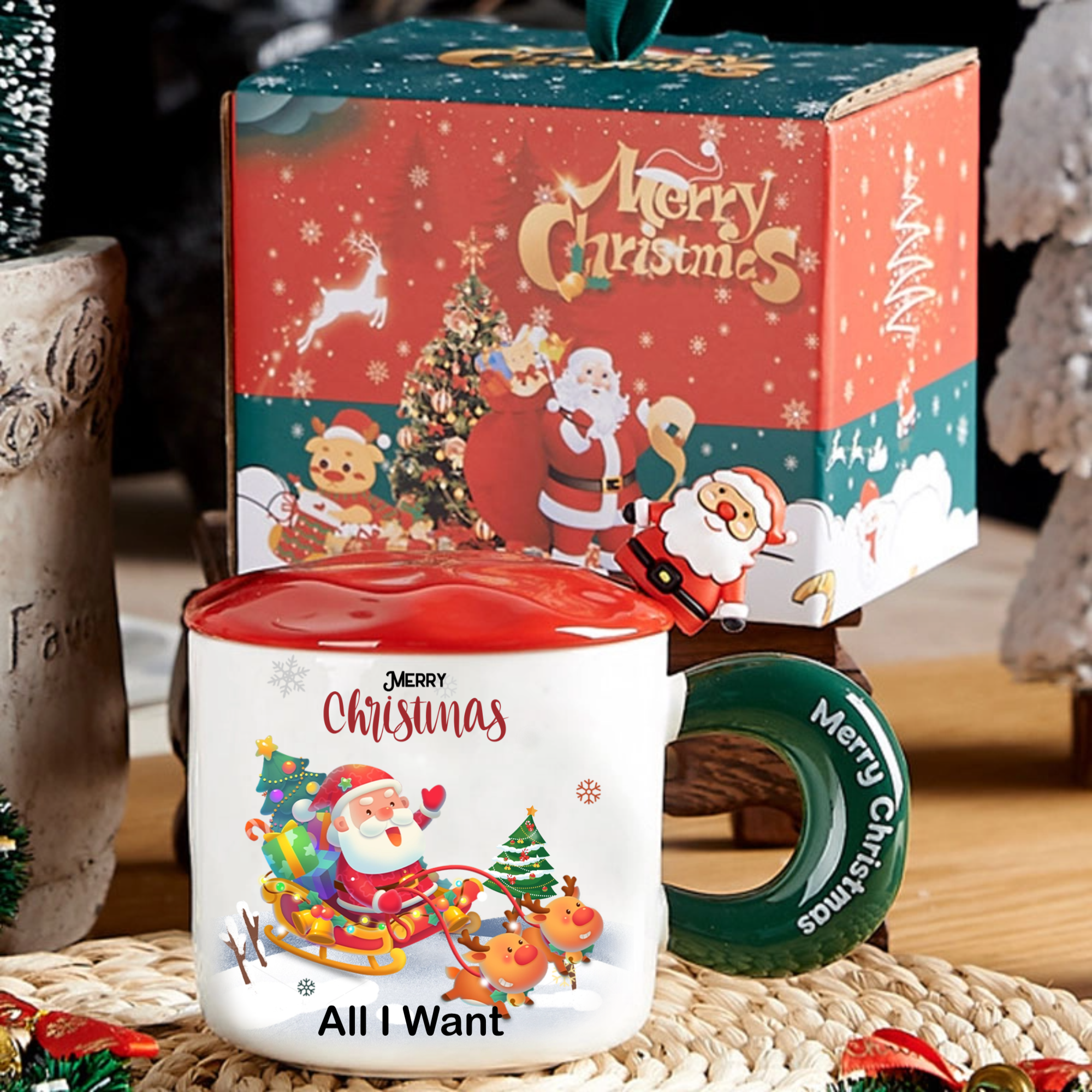 Merry Christmas Santa Mug Gift Set, Gift for Family, Couples, Friends, Perfect for Christmas Party, Holiday Exchange, New Year Celebration