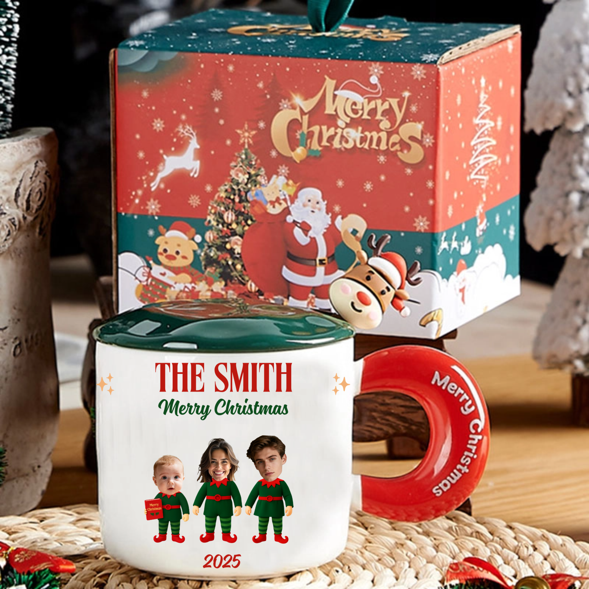 Personalized Elf Family Photo Mug Gift Set, Complete Gift for Families, Christmas Lovers