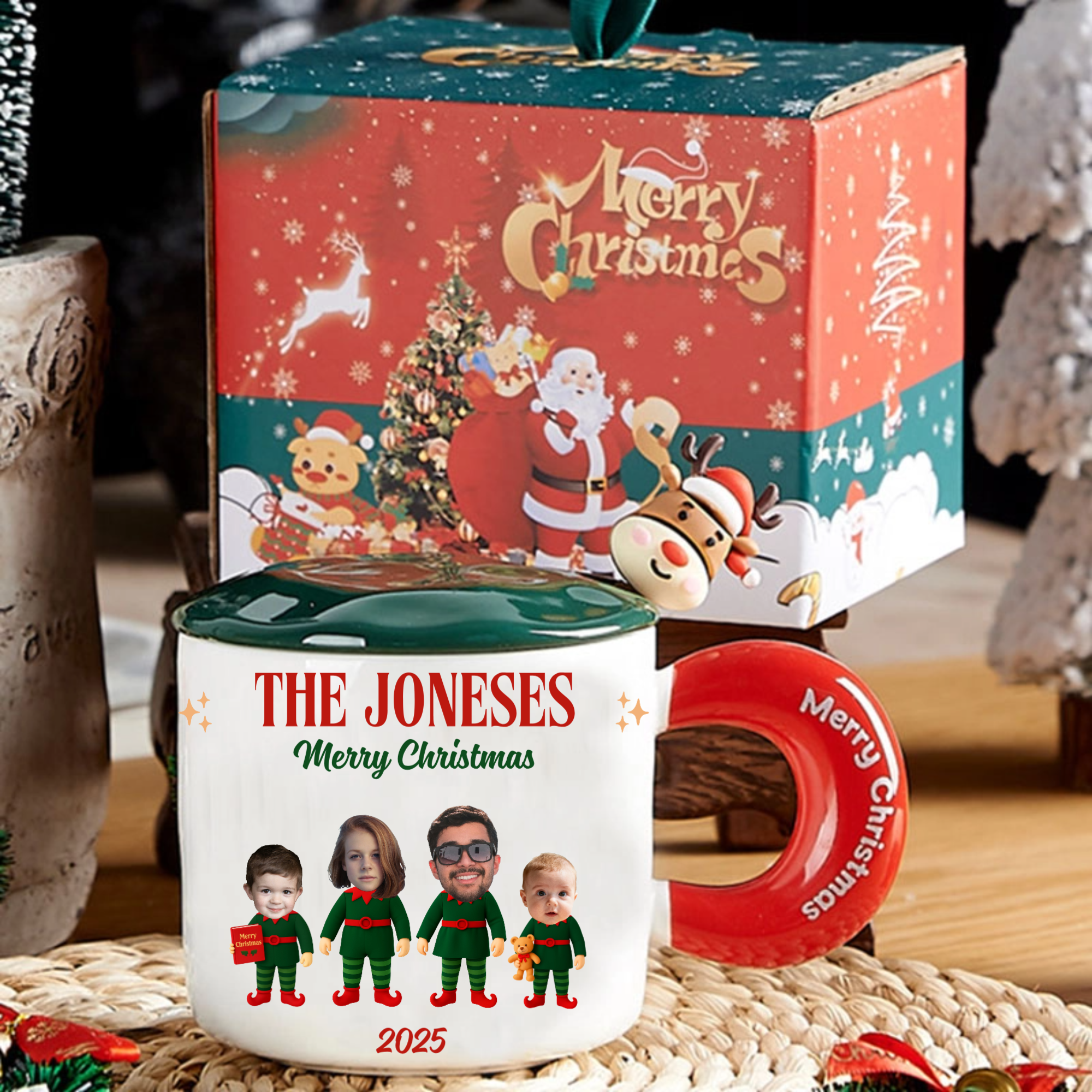 Personalized Elf Family Photo Mug Gift Set, Complete Gift for Families, Christmas Lovers