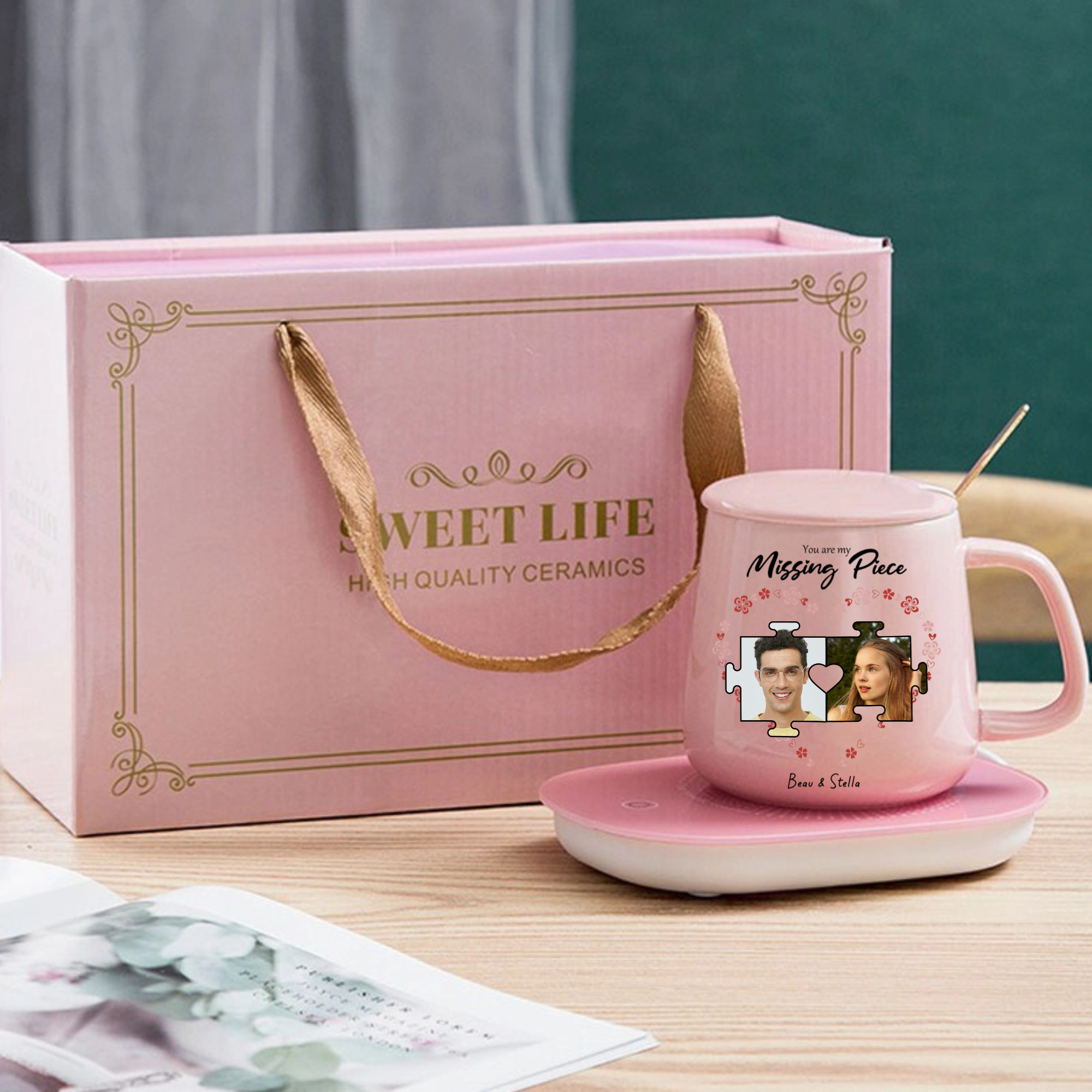 Personalized You Are My Missing Piece Thermostatic Mug Set, Romantic Gift for Couples, Anniversary and Valentine's Day