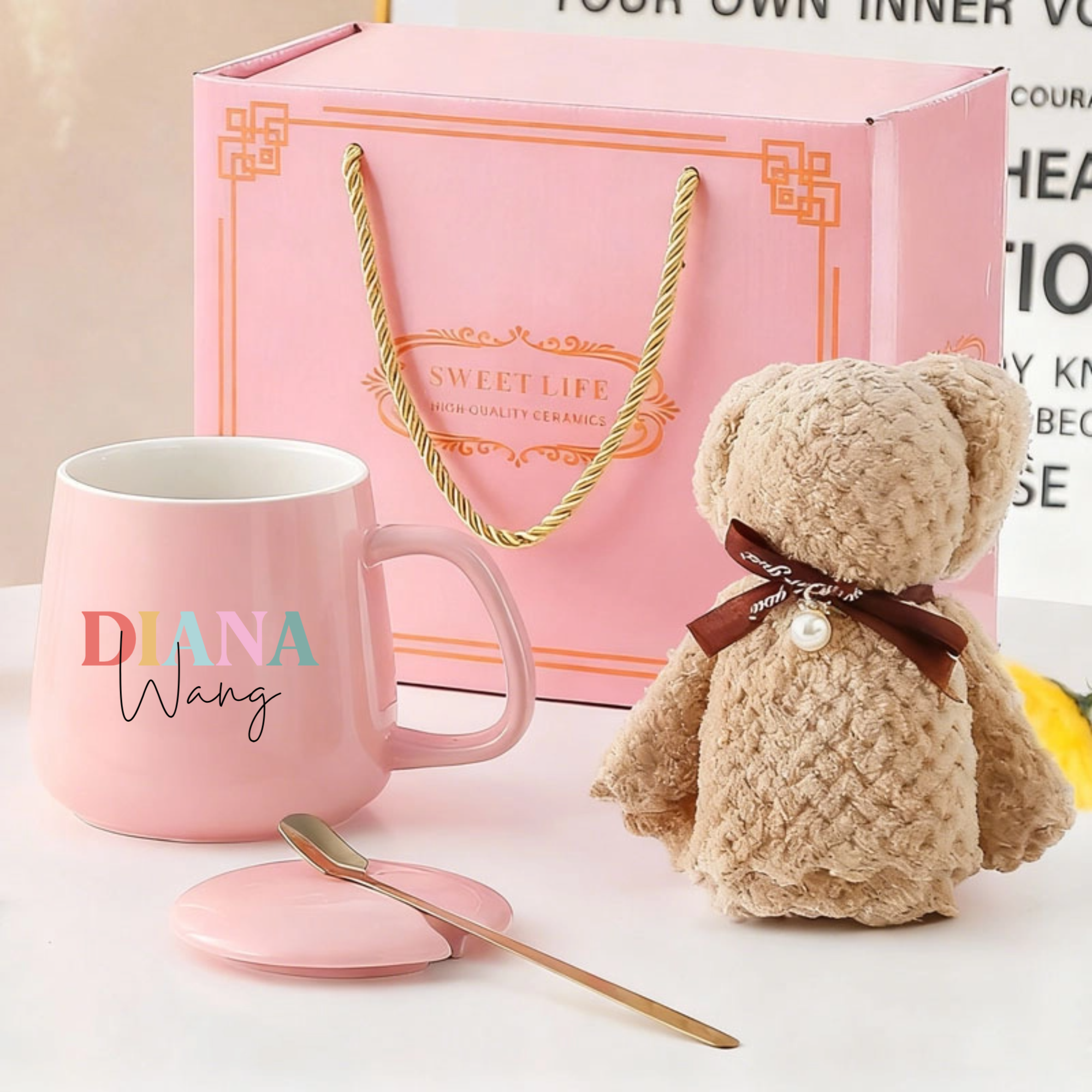 First & Last Name Personalized Mug Gift Set, Sweet Gift for Friends, Couples, Family, Perfect for Birthday, Anniversary, Valentine‘s Day