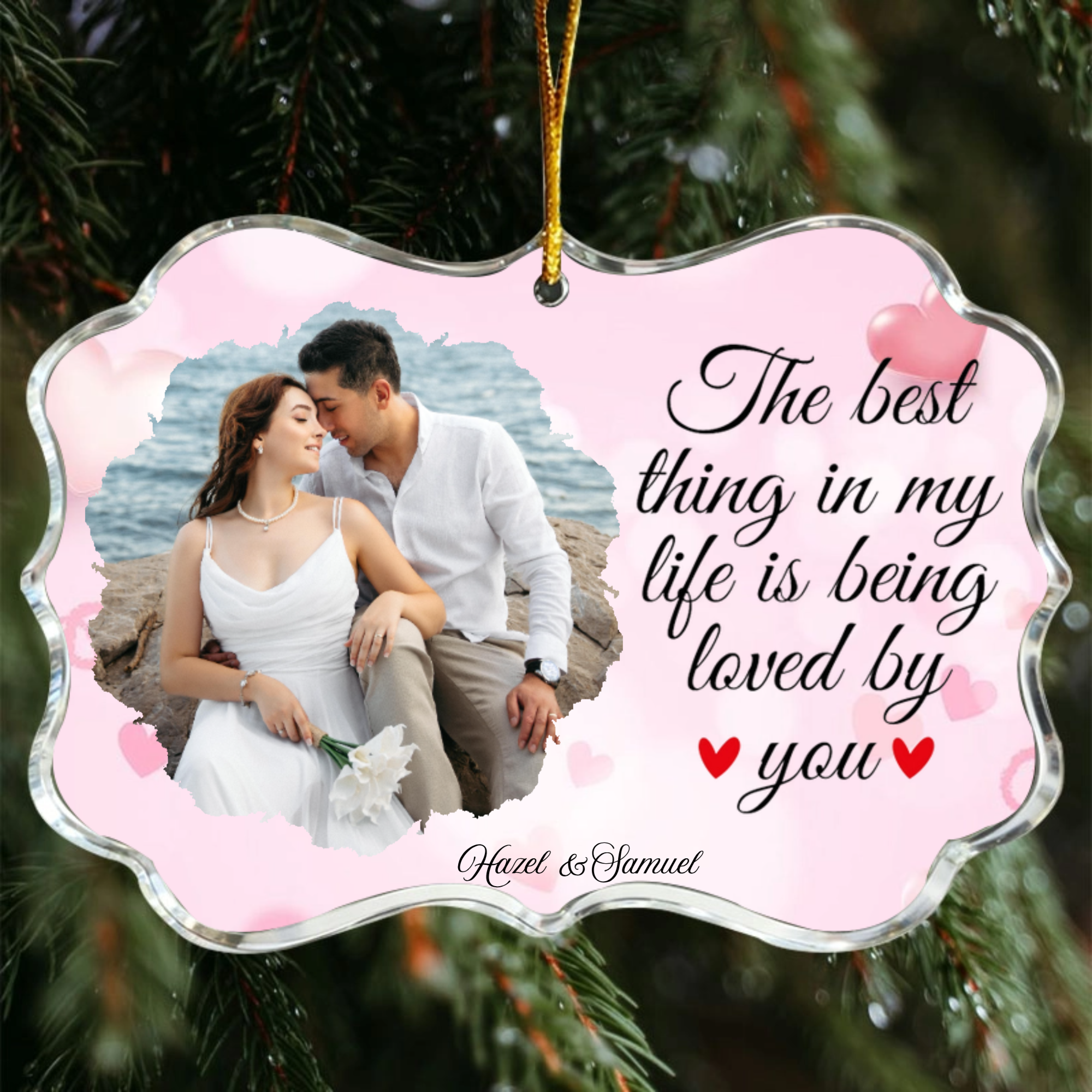 Loved By You Personalized Photo Ornament, Romantic Gift for Couples, Lovers, Perfect for Anniversary, Valentine‘s Day, Wedding Celebration