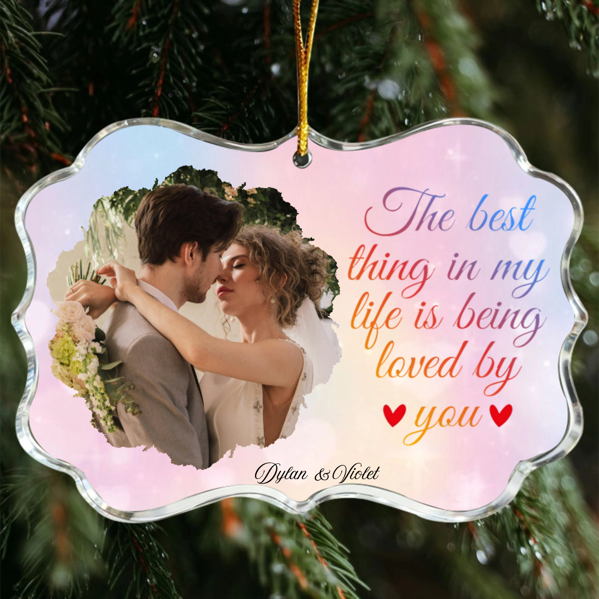Loved By You Personalized Photo Ornament, Romantic Gift for Couples, Lovers, Perfect for Anniversary, Valentine‘s Day, Wedding Celebration