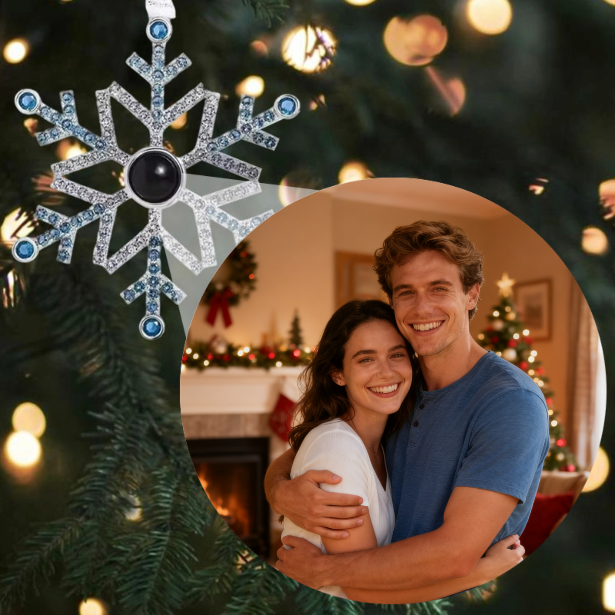 Personalized Christmas Tree Snowflake Projection Photo Ornament, Gift for Families, Couples, Pet Lovers, Perfect for Christmas Decoration, Wedding