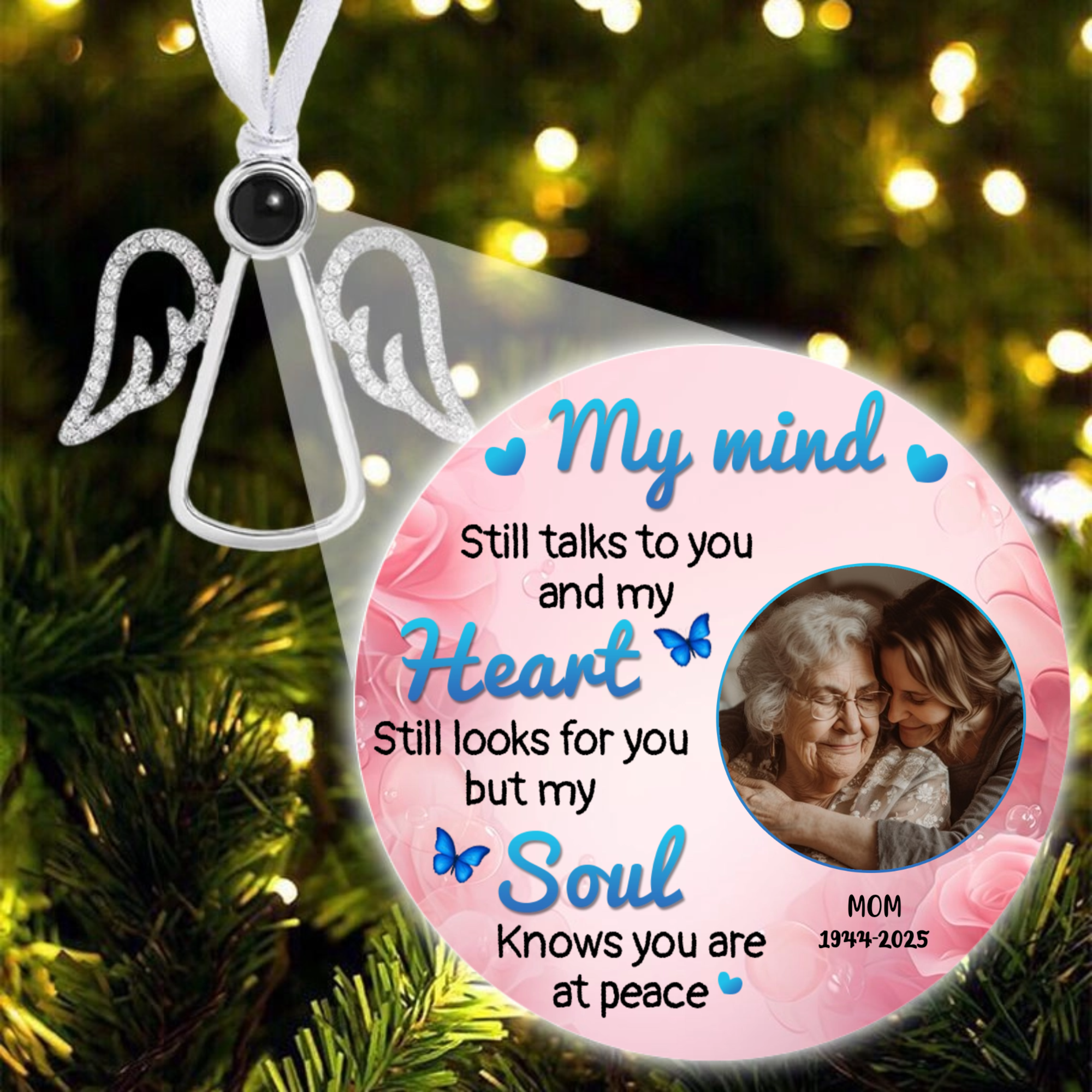 Personalized Christmas Tree Projection Ornament, Keepsake Gift for Remembering Loved Ones, Perfect for Christmas Tree, Memorial Occasion, Sympathy Gift