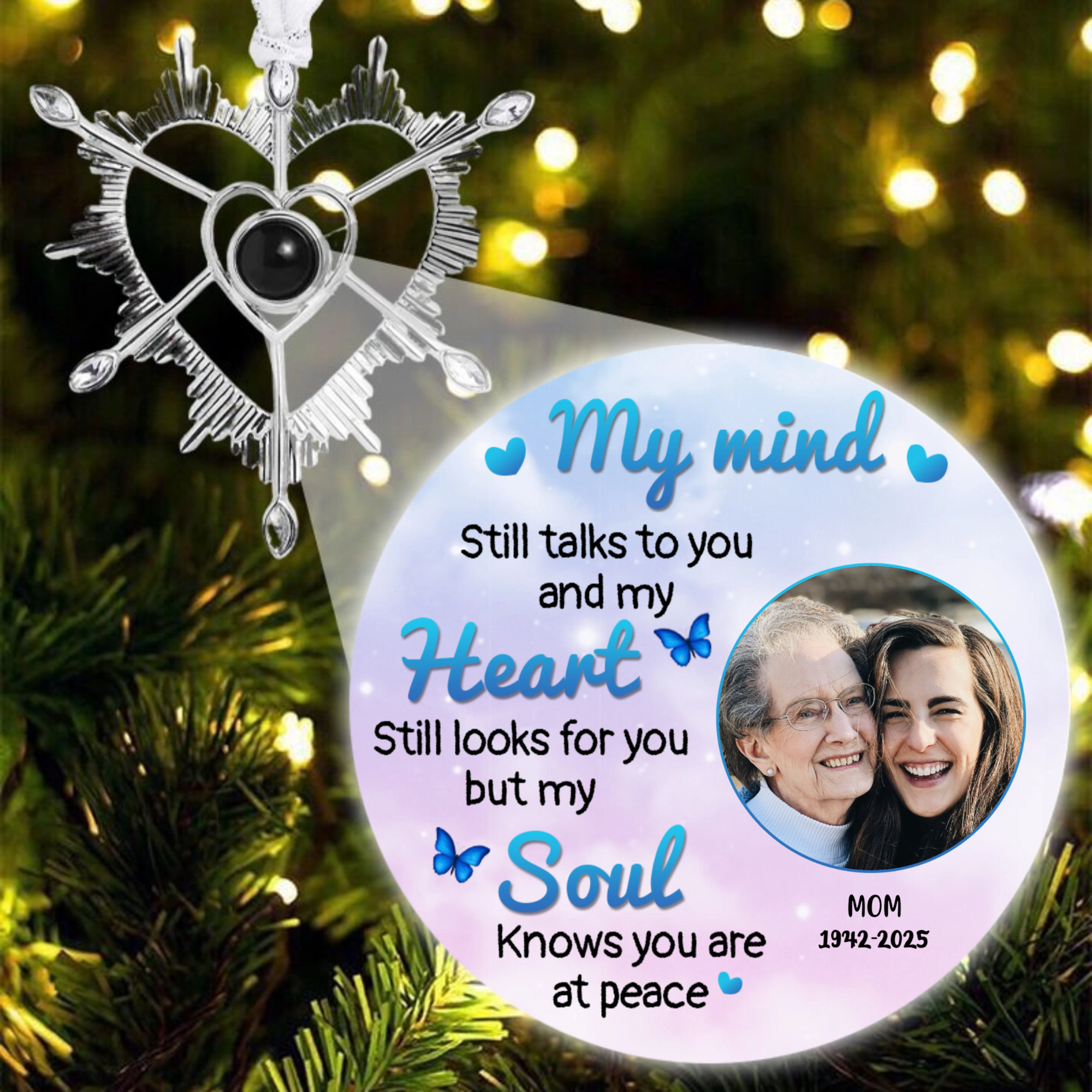 Personalized Christmas Tree Projection Ornament, Keepsake Gift for Remembering Loved Ones, Perfect for Christmas Tree, Memorial Occasion, Sympathy Gift