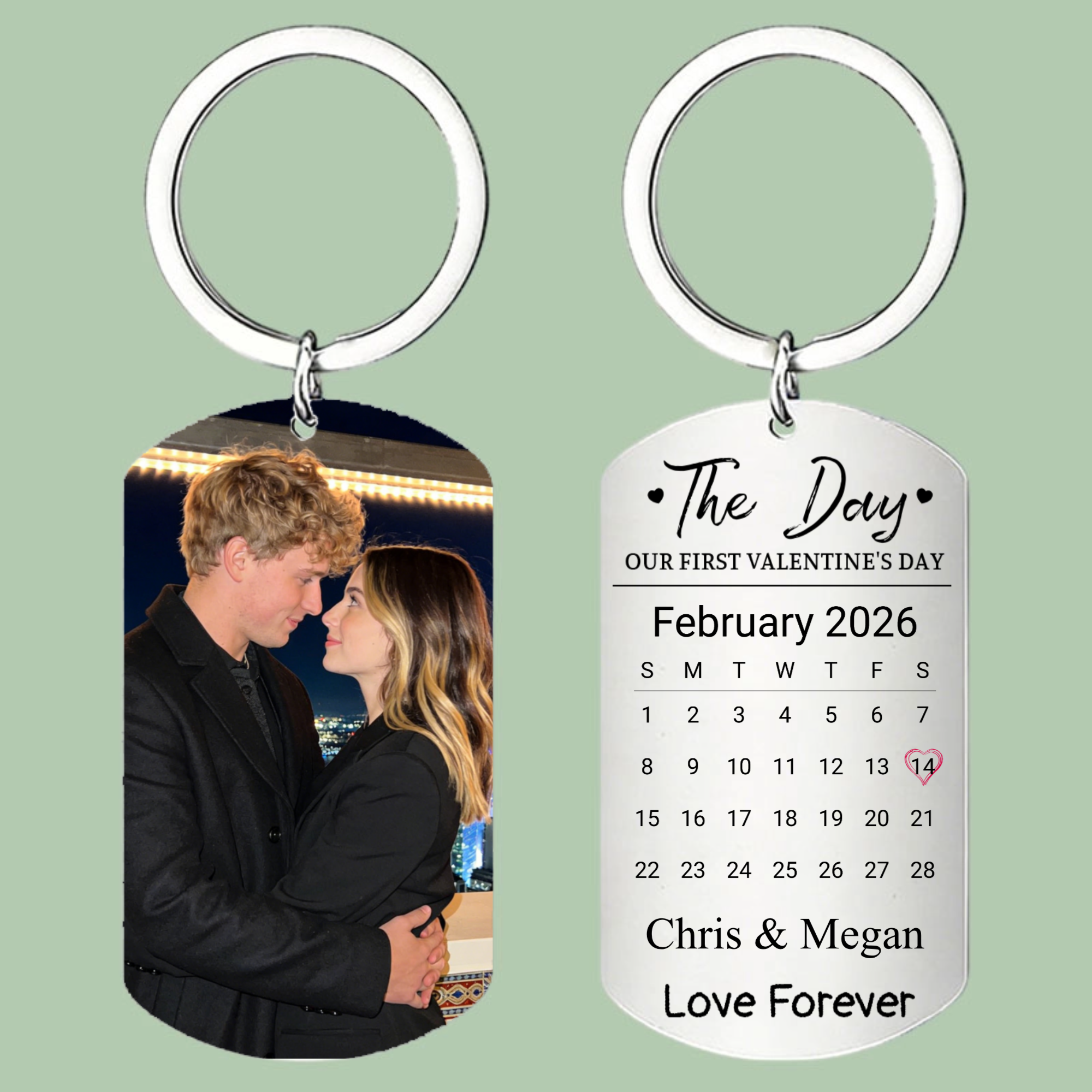 Our First Valentine's Day Personalized Couple Keychain, Valentine's Day, Anniversary Gift, Perfect for Couples, Fiancés, The Day Our First Valentine's Day Celebration