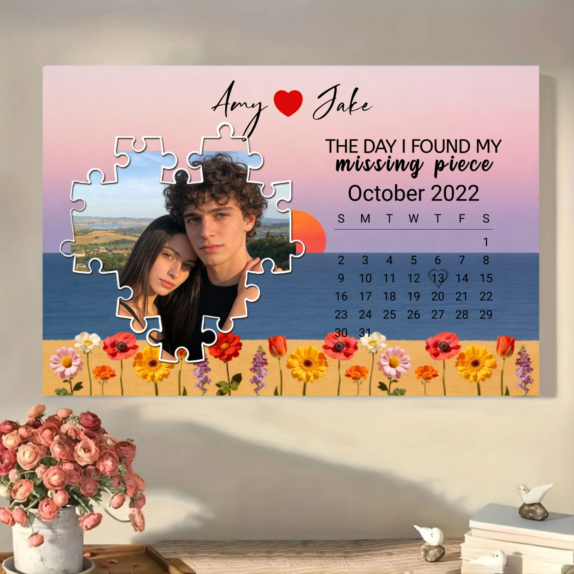 The Day I Found My Missing Piece Poster, Gift for Couples, Perfect for Anniversary, Valentine's Day, Wedding