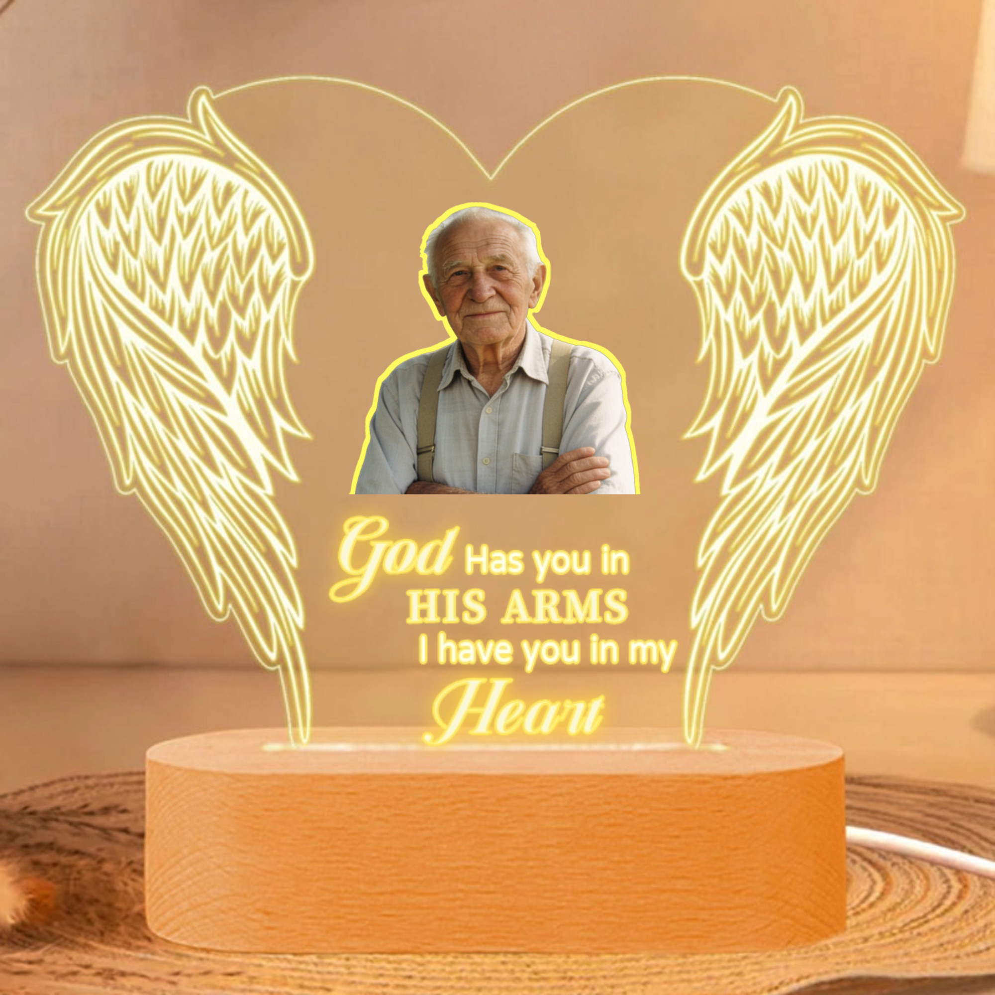 Angel Wings Photo Night Light, Gift for Families, In Memory of Loved Ones, Perfect for Memorial Service, Sympathy Occasion