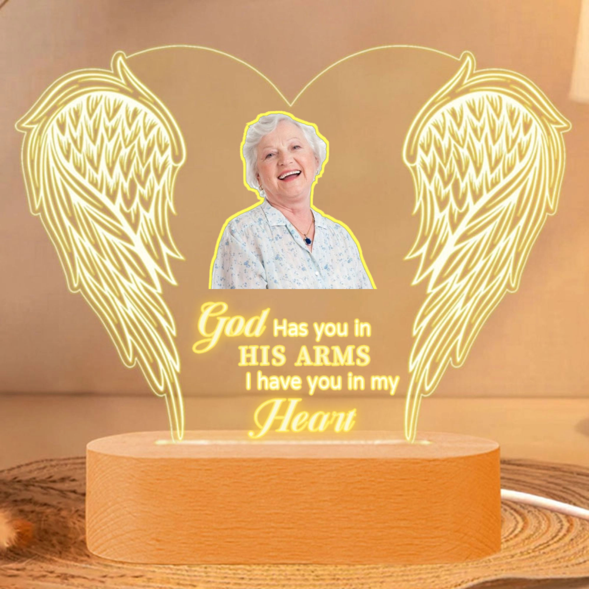 Angel Wings Photo Night Light, Gift for Families, In Memory of Loved Ones, Perfect for Memorial Service, Sympathy Occasion