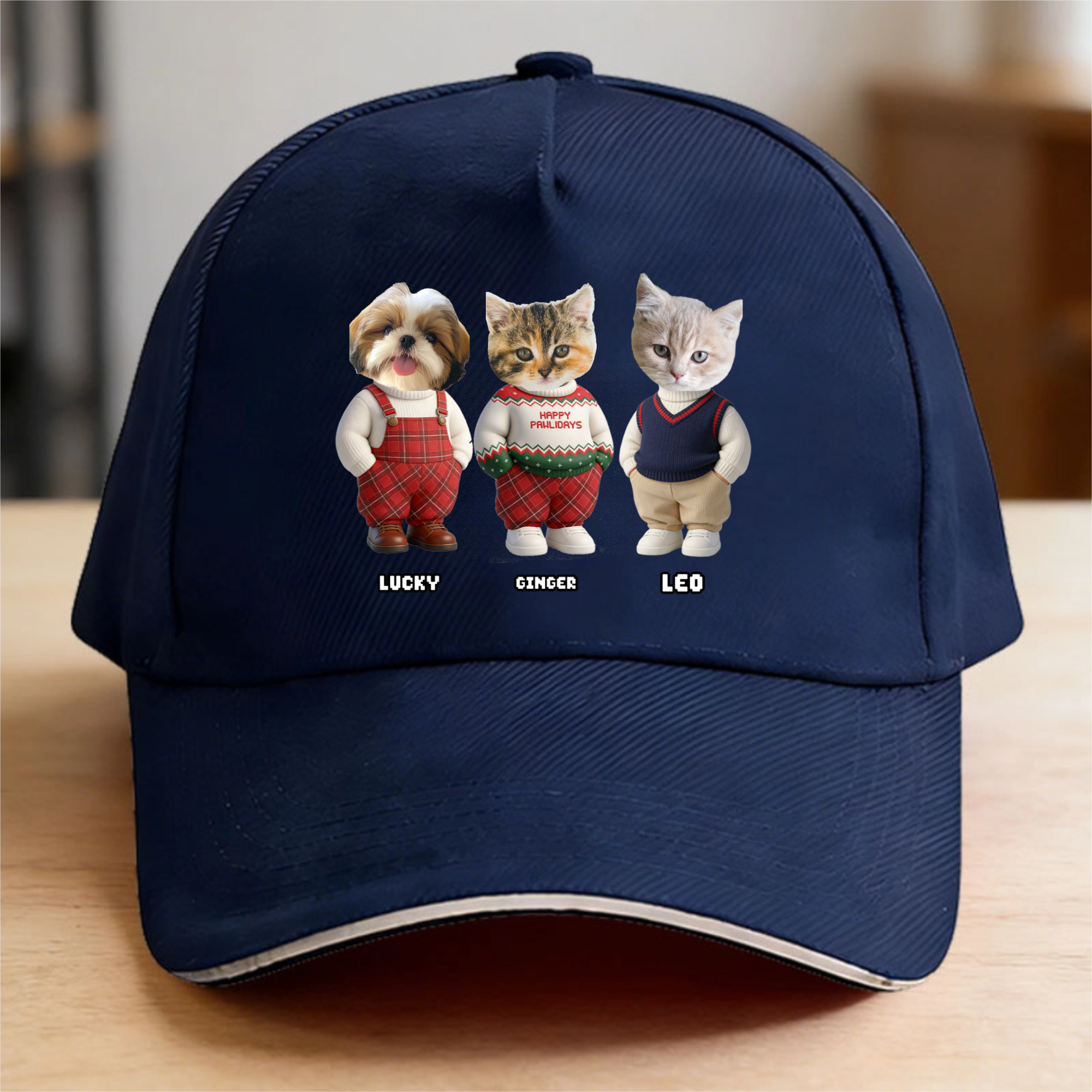 Personalized Baseball Cap with Cute Holiday Dogs in Sweaters, Casual Winter Style & Unique Gift for Pet Lovers
