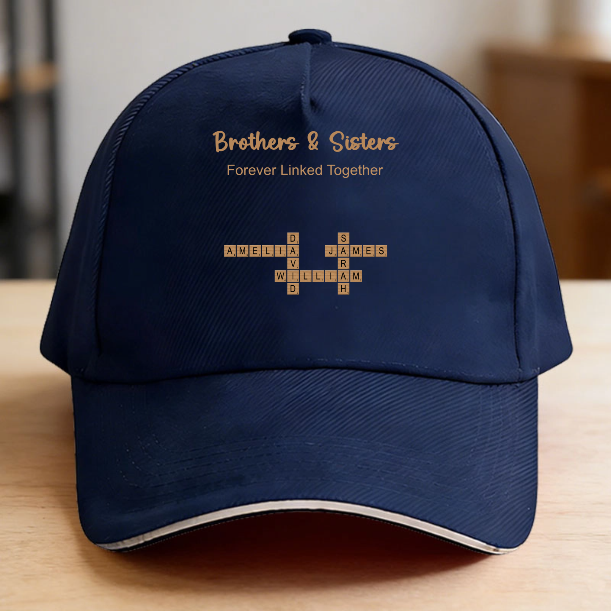Brothers & Sisters Crossword Hat, Gift for Siblings, Perfect for Family Reunion, Birthday, Christmas