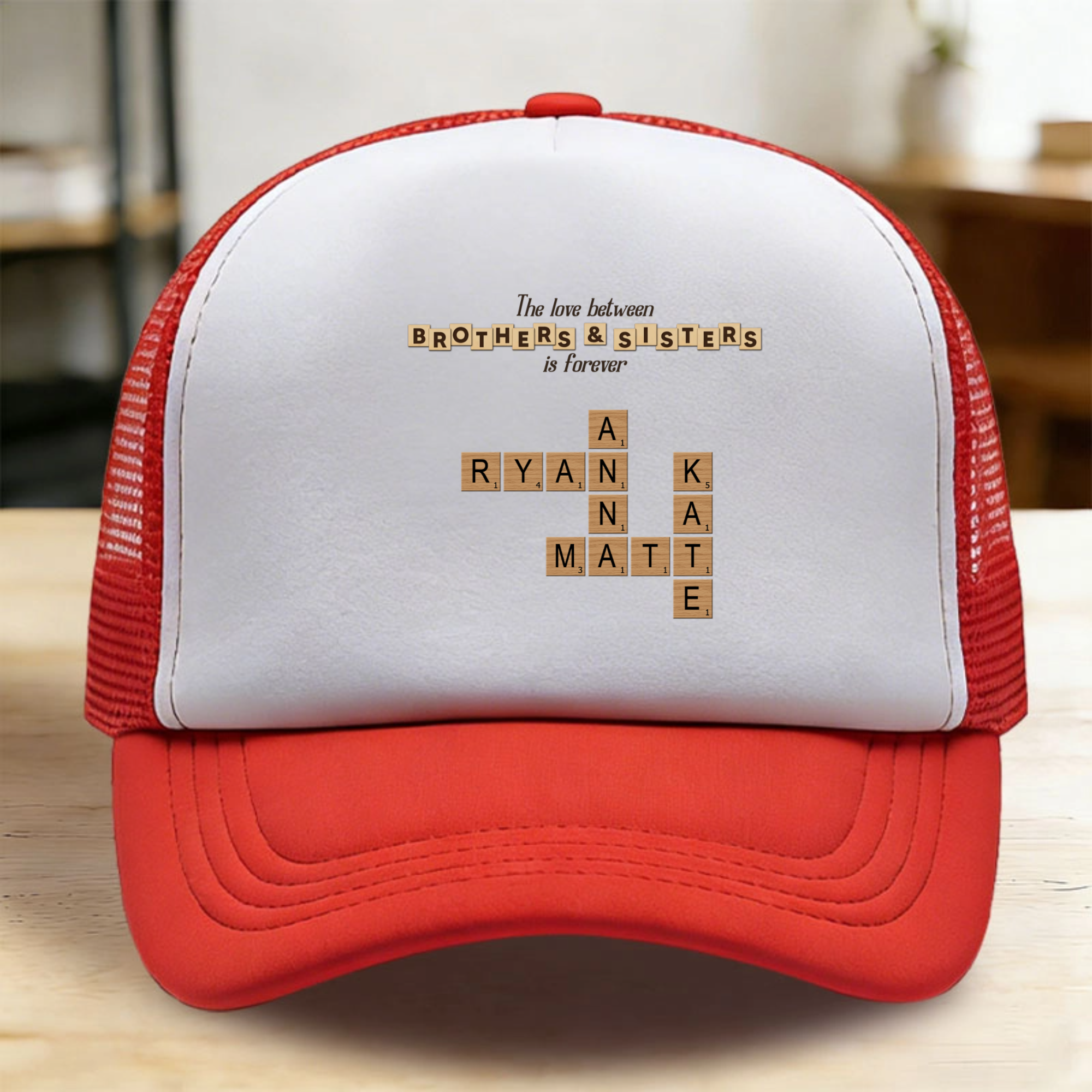 Sponge Mesh Crossword Cap, Gift for Brothers, Sisters, Family, Perfect for Family Reunion, Birthday, Christmas Celebration