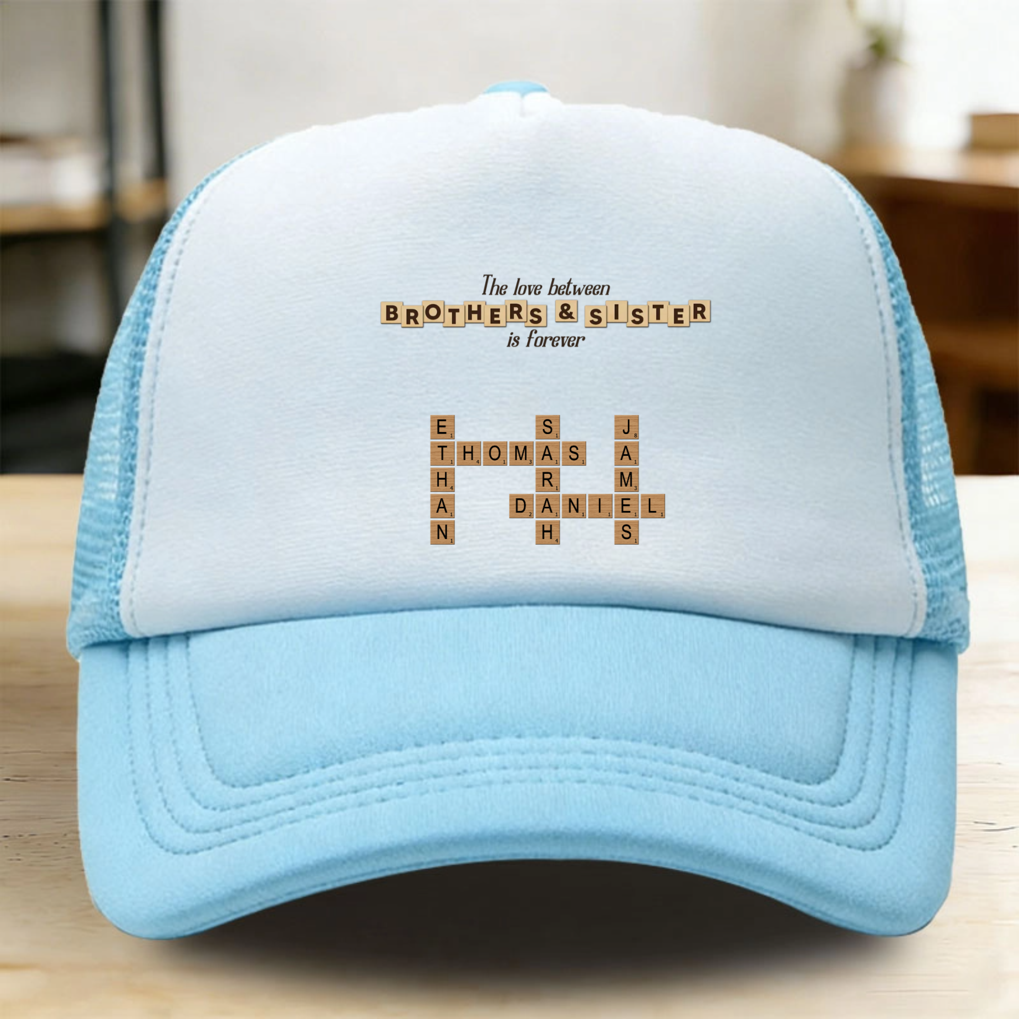 Sponge Mesh Crossword Cap, Gift for Brothers, Sisters, Family, Perfect for Family Reunion, Birthday, Christmas Celebration