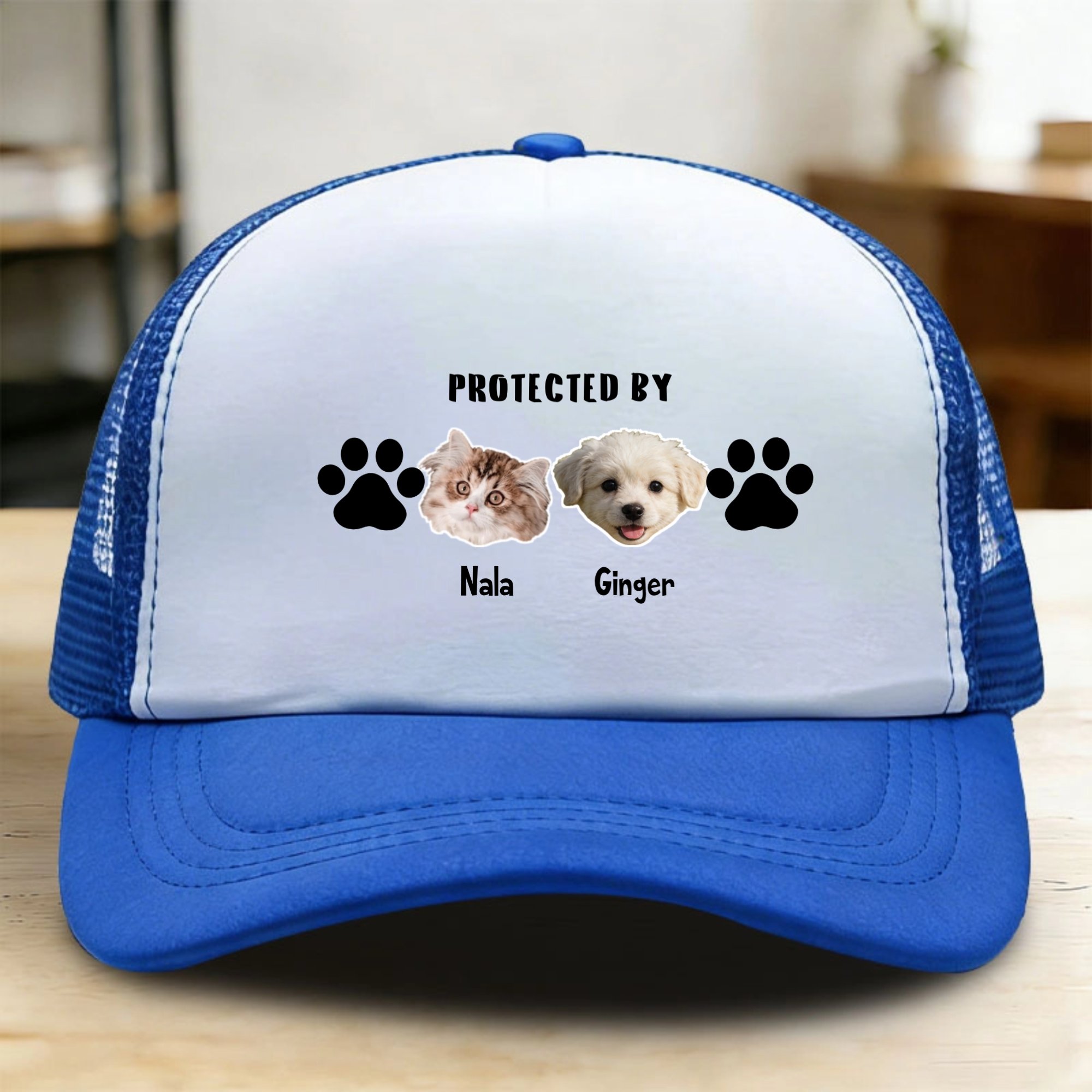 Protected By Pet Photo Sponge Mesh Baseball Cap, Cozy Knit Hat Gift for Pet Owners, Lovers, Perfect for Christmas, Birthday, All Occasions