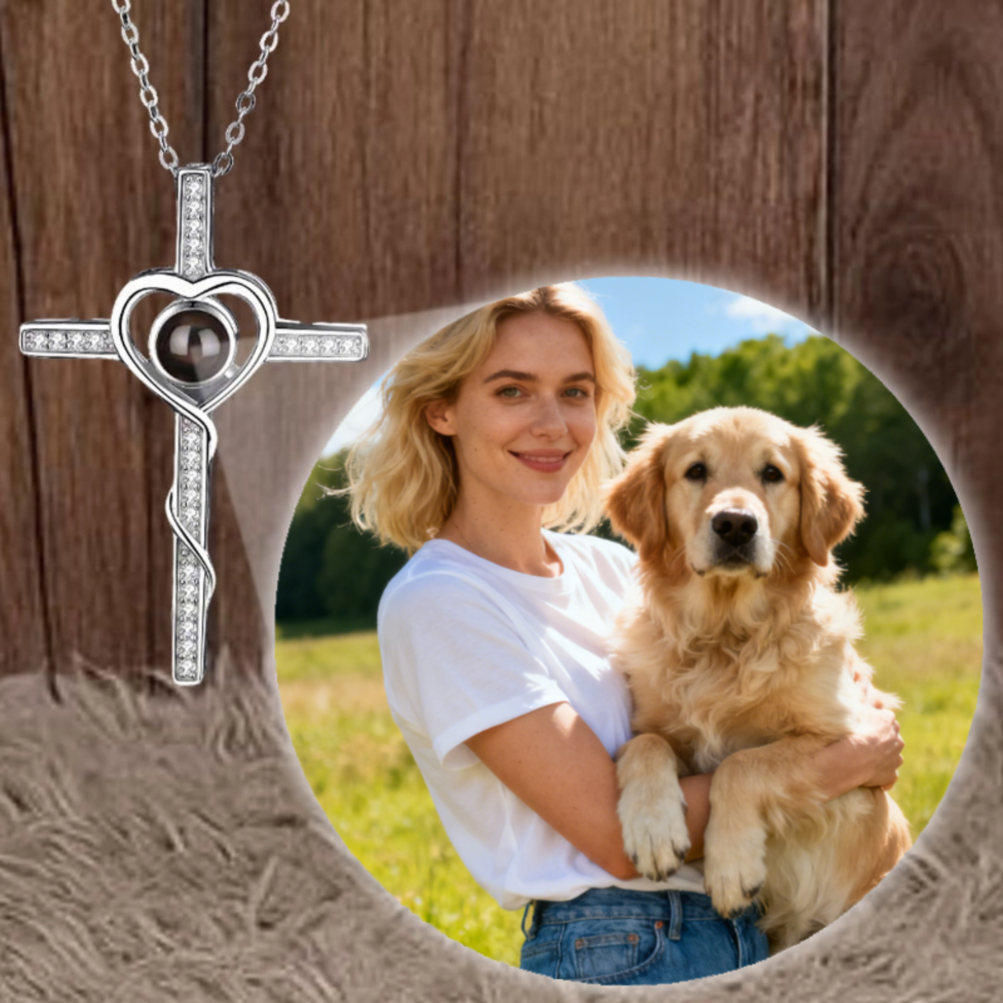 Cross Heart Projection Pendant Necklace, Gift for Women, Pet Lovers, Friends, Perfect for Birthday, Any Occasion