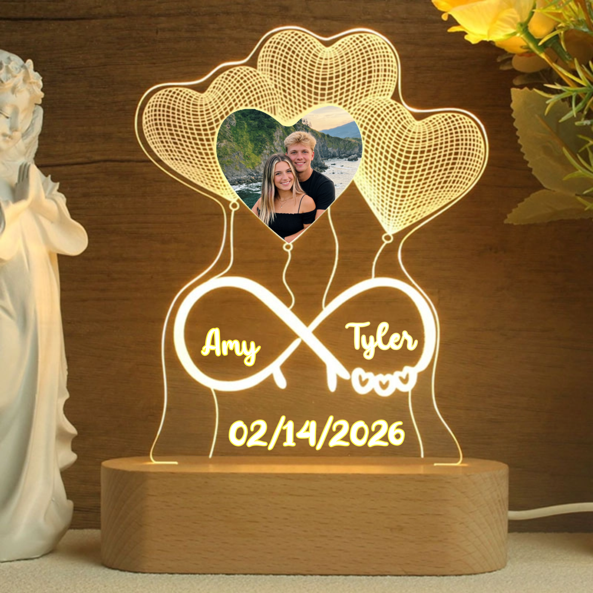 Personalized Infinity Heart Night Light, Gift for Couples, Fiancés, Perfect for Wedding, Anniversary, Valentine's Day