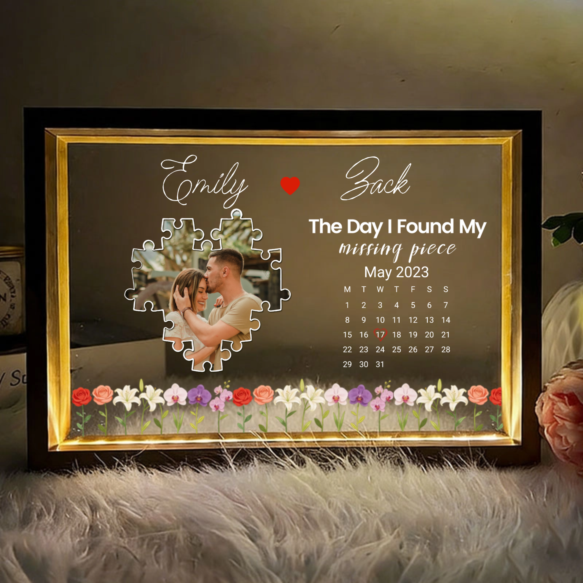 Puzzle Calendar Light-Up Photo Frame, Perfect for Anniversary, Valentine's Day, Wedding Celebration