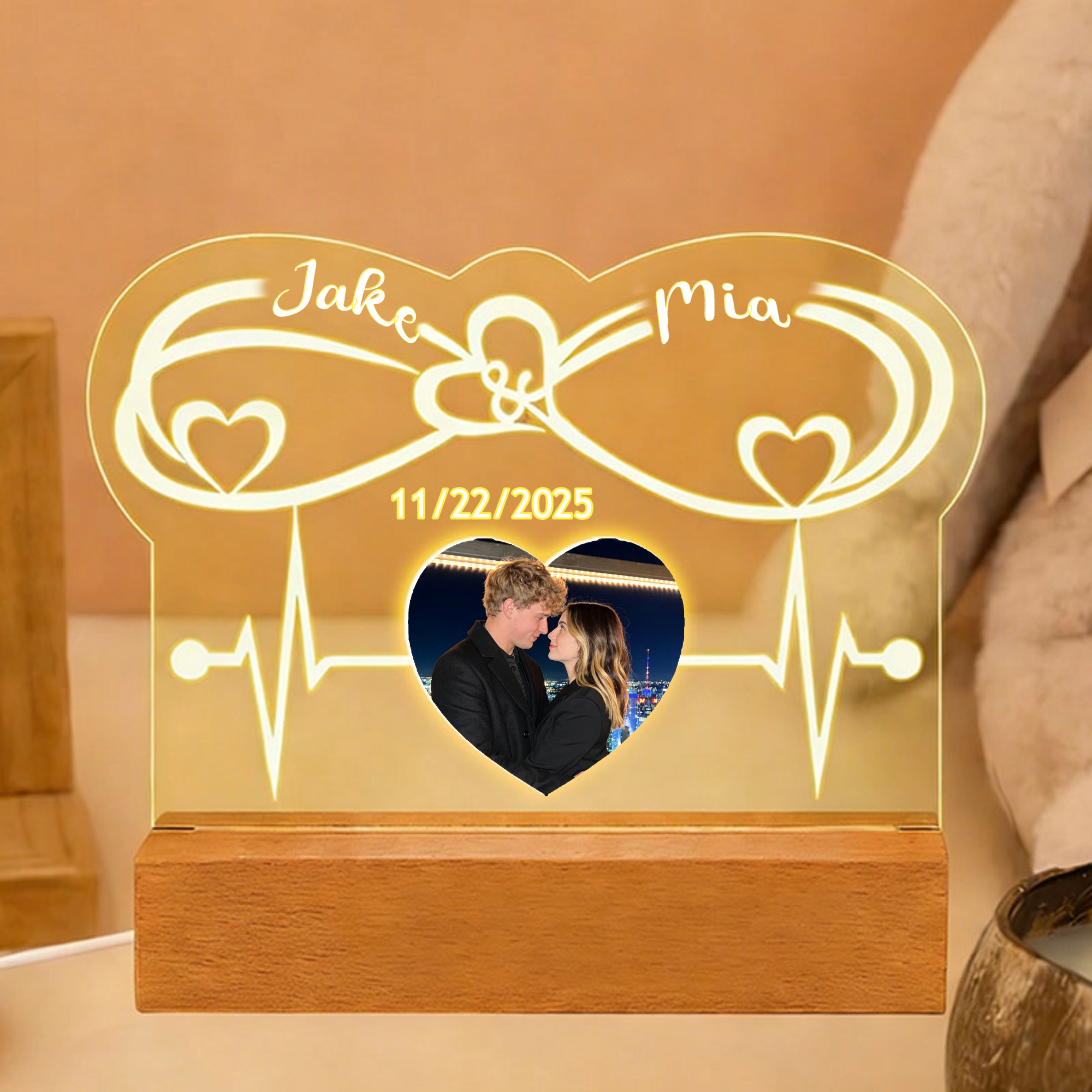 Heart-Shaped Acrylic Night Light, Gift for Couples, Fiancés, Perfect for Valentine's Day, Anniversary, Wedding Celebration