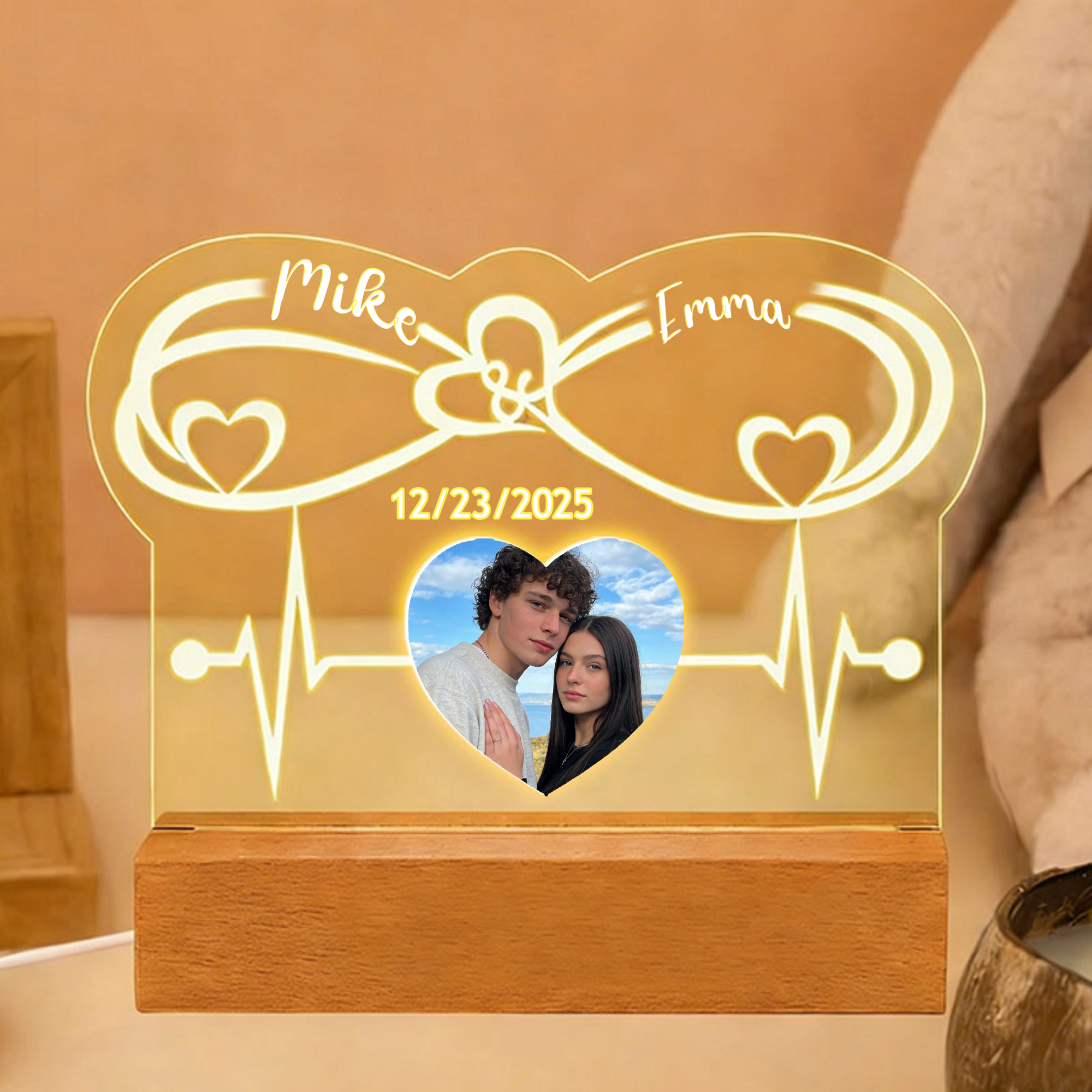 Heart-Shaped Acrylic Night Light, Gift for Couples, Fiancés, Perfect for Valentine's Day, Anniversary, Wedding Celebration