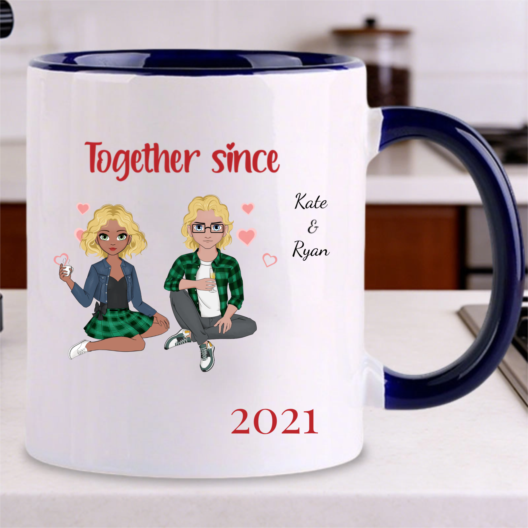 Custom Cartoon Couple Mug, Gift for Couples, Perfect for Anniversary, Wedding, Valentine's Day