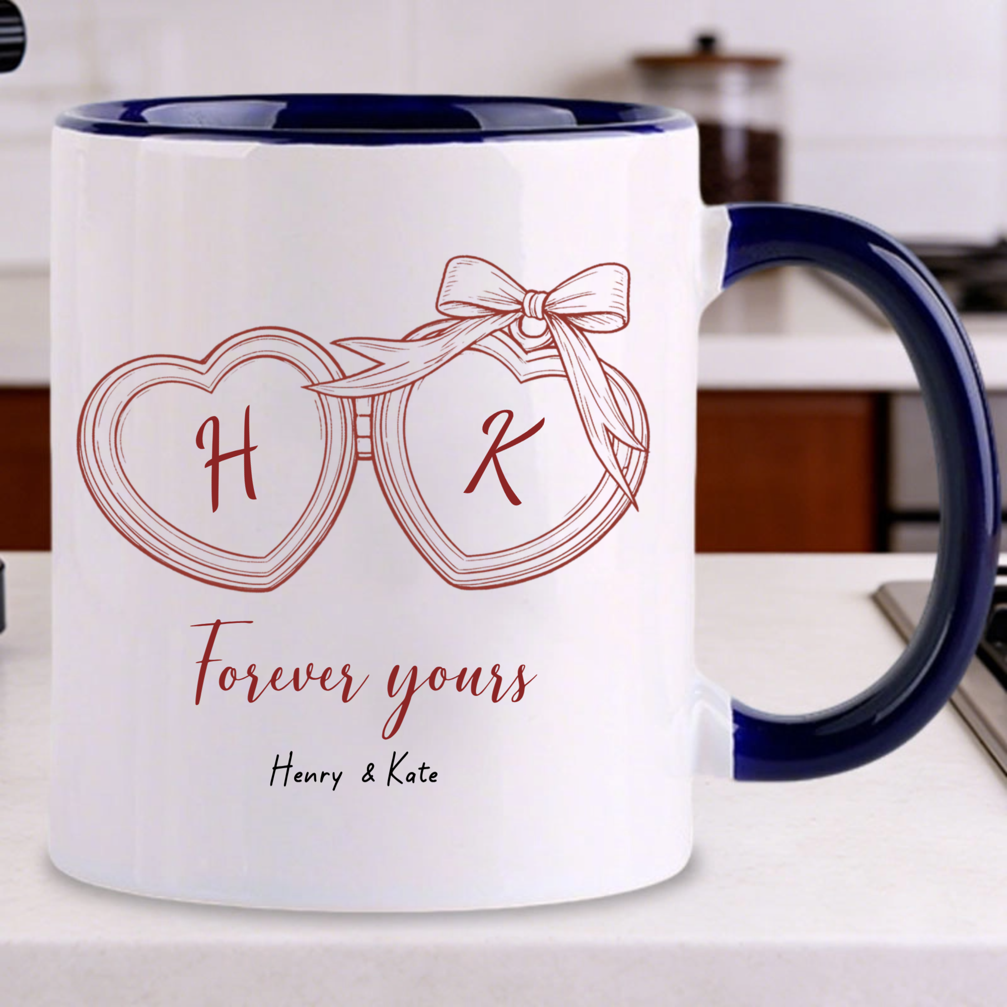 Heart Personalized Mug, Couple Gift for Anniversary, Valentine’s Day, Wedding Celebration