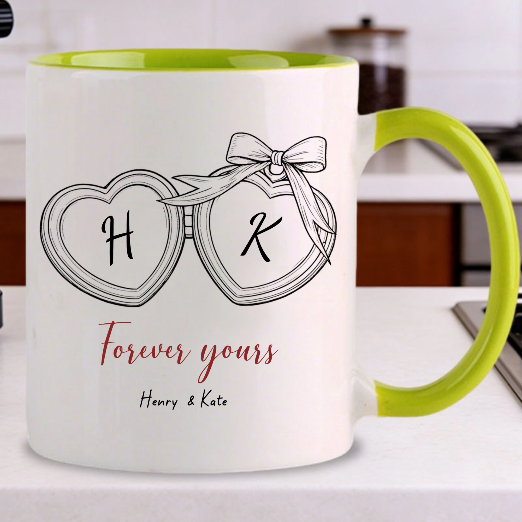 Heart Personalized Mug, Couple Gift for Anniversary, Valentine’s Day, Wedding Celebration