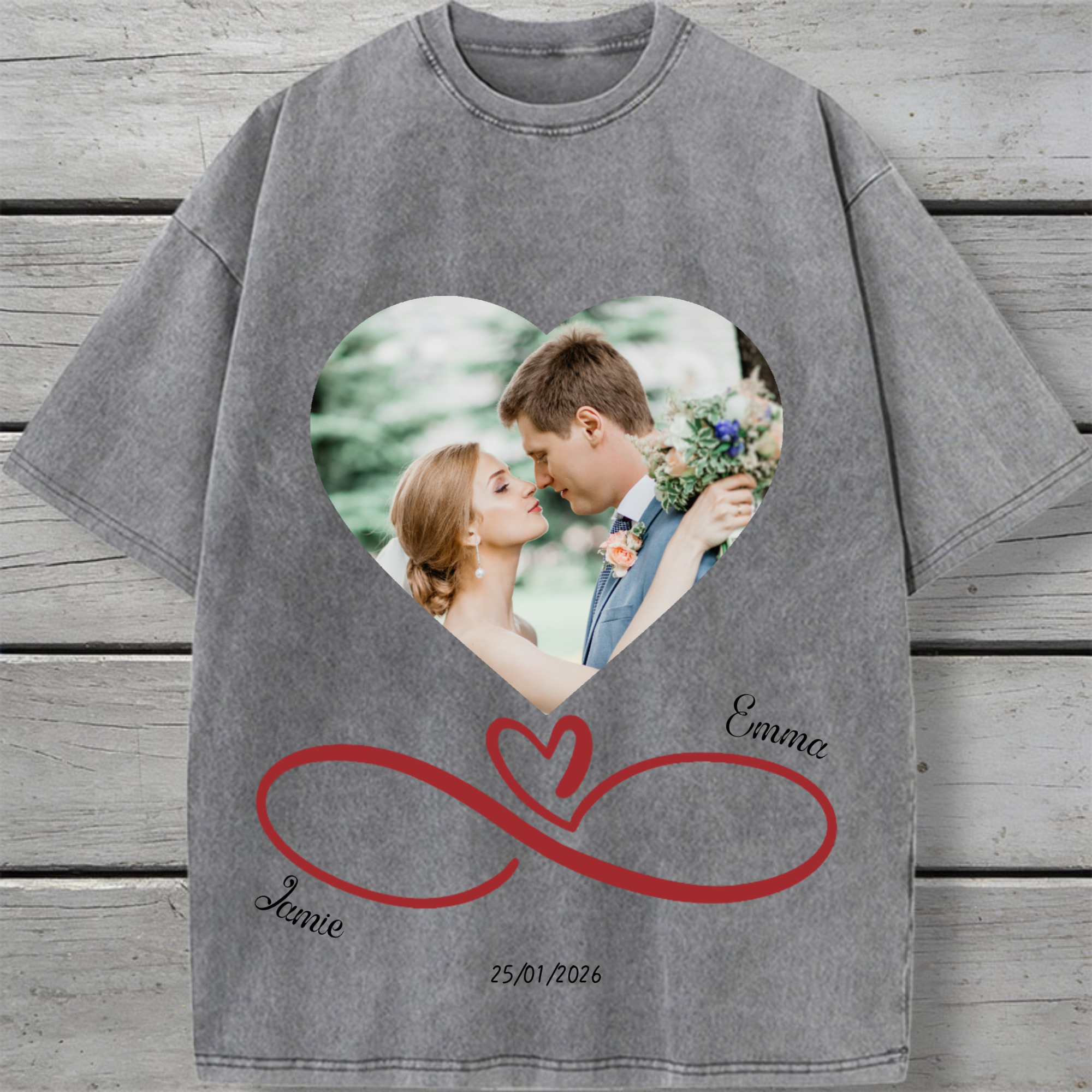 Infinite Love Personalized Vintage Washed Cotton T-Shirt, Couple's Gift for Weddings, Anniversaries, Valentine's Day