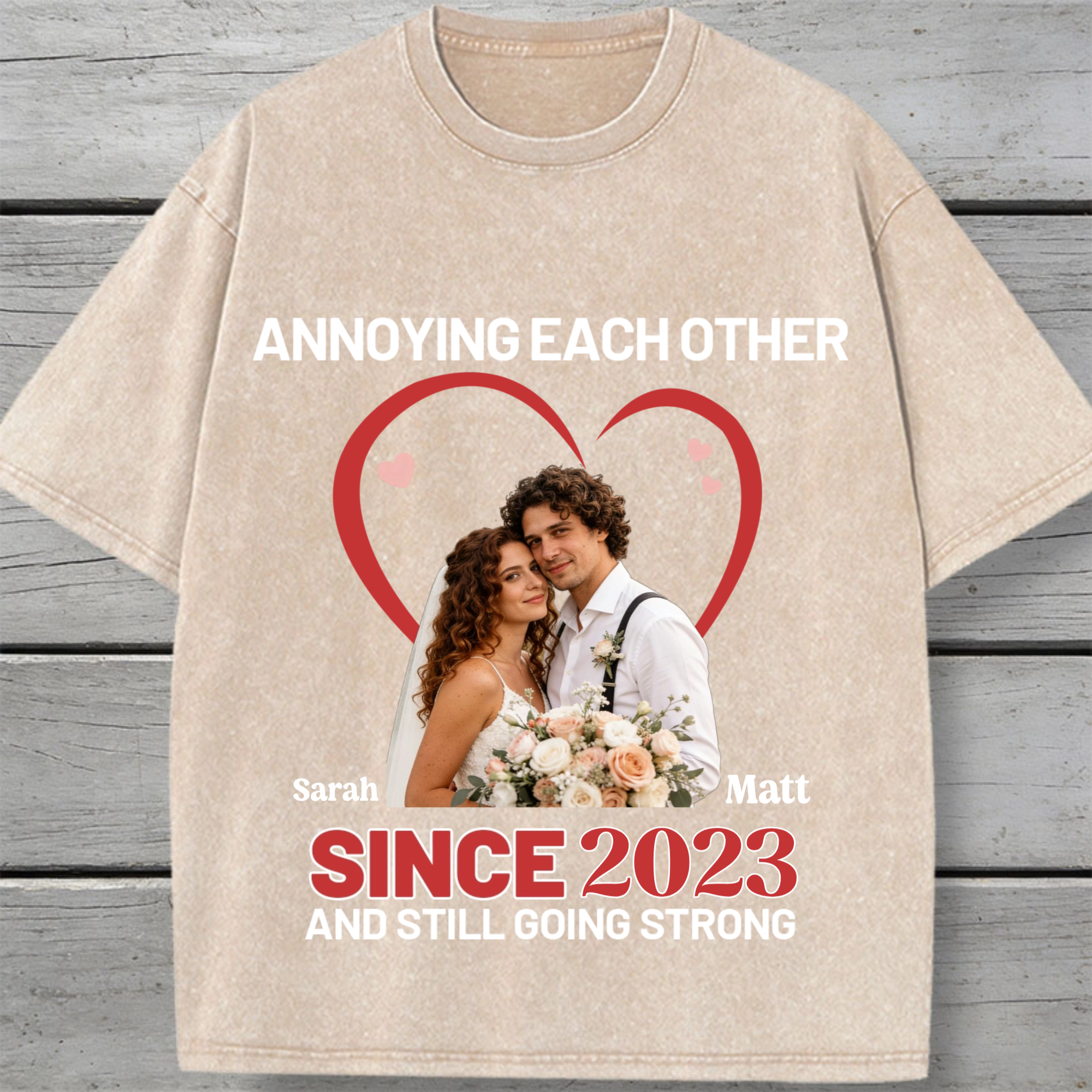 Personalized Couple Vintage Washed Cotton T-shirt, Unisex Gift for Boyfriend, Girlfriend, Couples, Perfect for Anniversaries, Valentine's Day, Dating Milestones