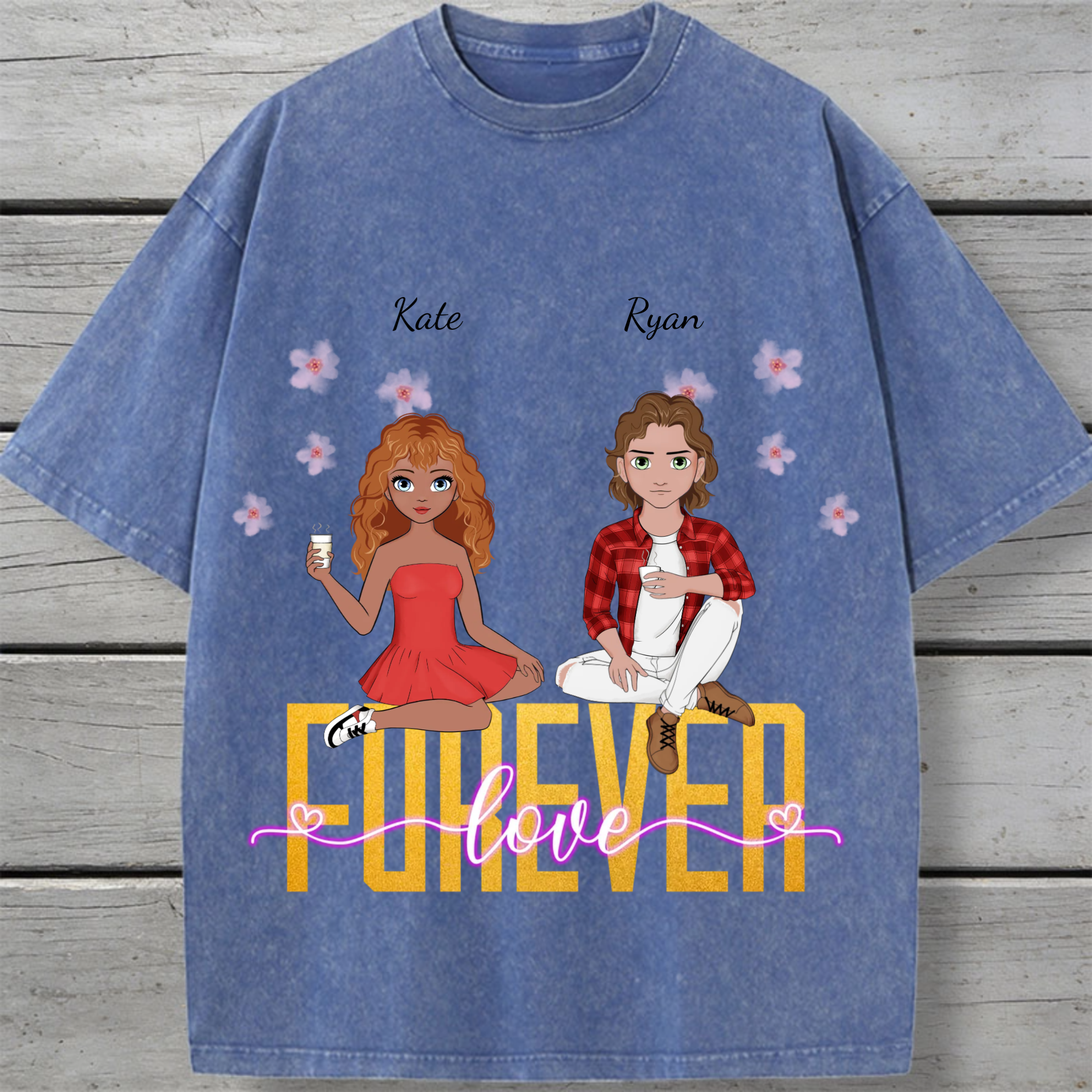 Forever Love Custom Vintage Washed Cotton T-Shirt, Unisex Gift for Couples, Best Friends, Perfect for Anniversary, Valentine's Day, Birthday