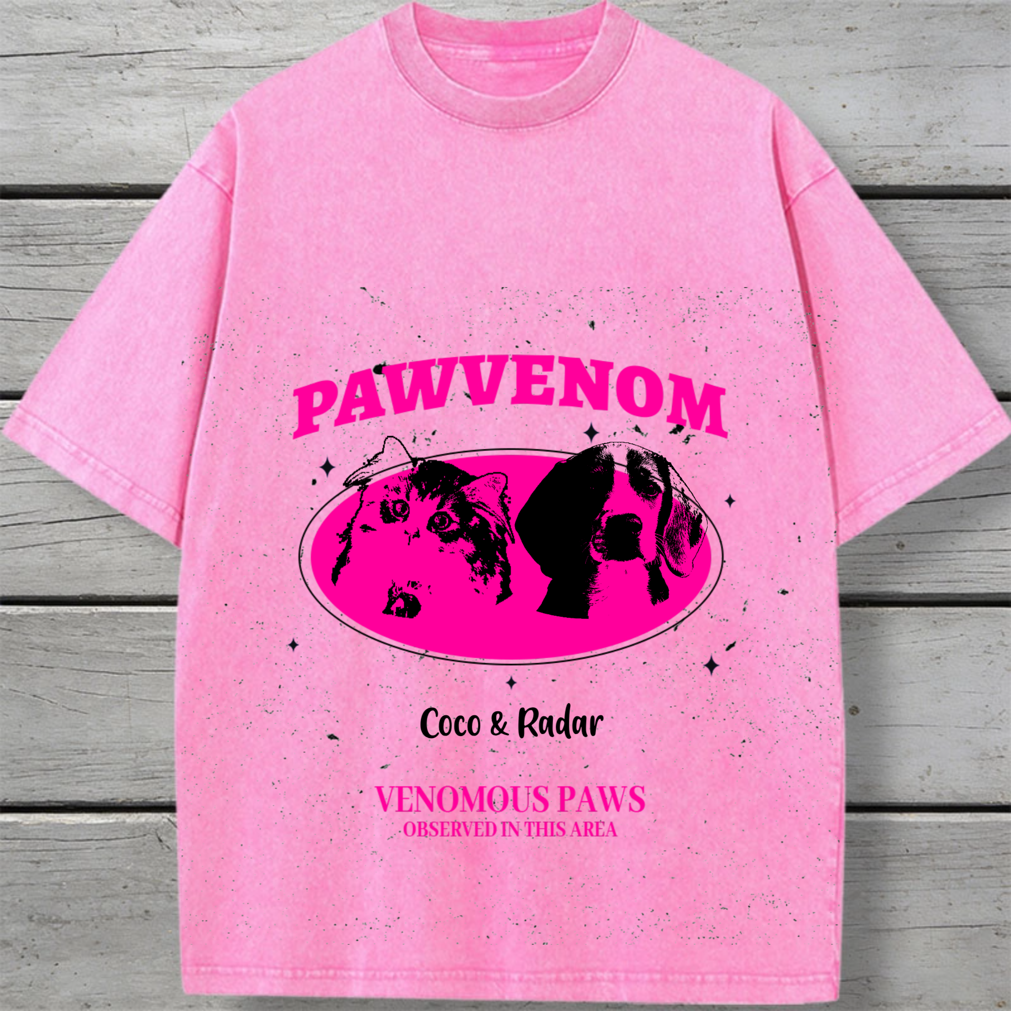 PAWVENOM Personalized Vintage Washed Cotton T-Shirt, Unisex, Pet Lover Gift for All Occasions, Birthday, Holiday, Casual Wear