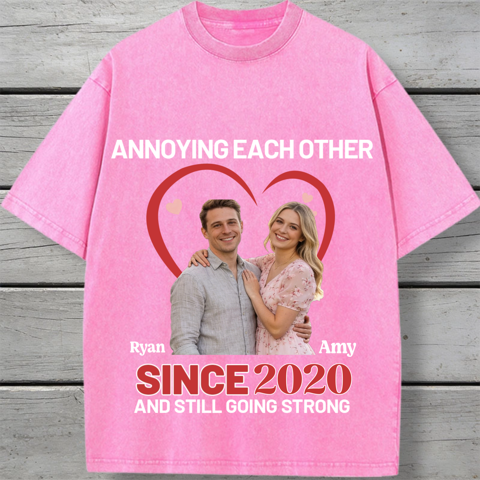 Personalized Couple Vintage Washed Cotton T-shirt, Unisex Gift for Boyfriend, Girlfriend, Couples, Perfect for Anniversaries, Valentine's Day, Dating Milestones