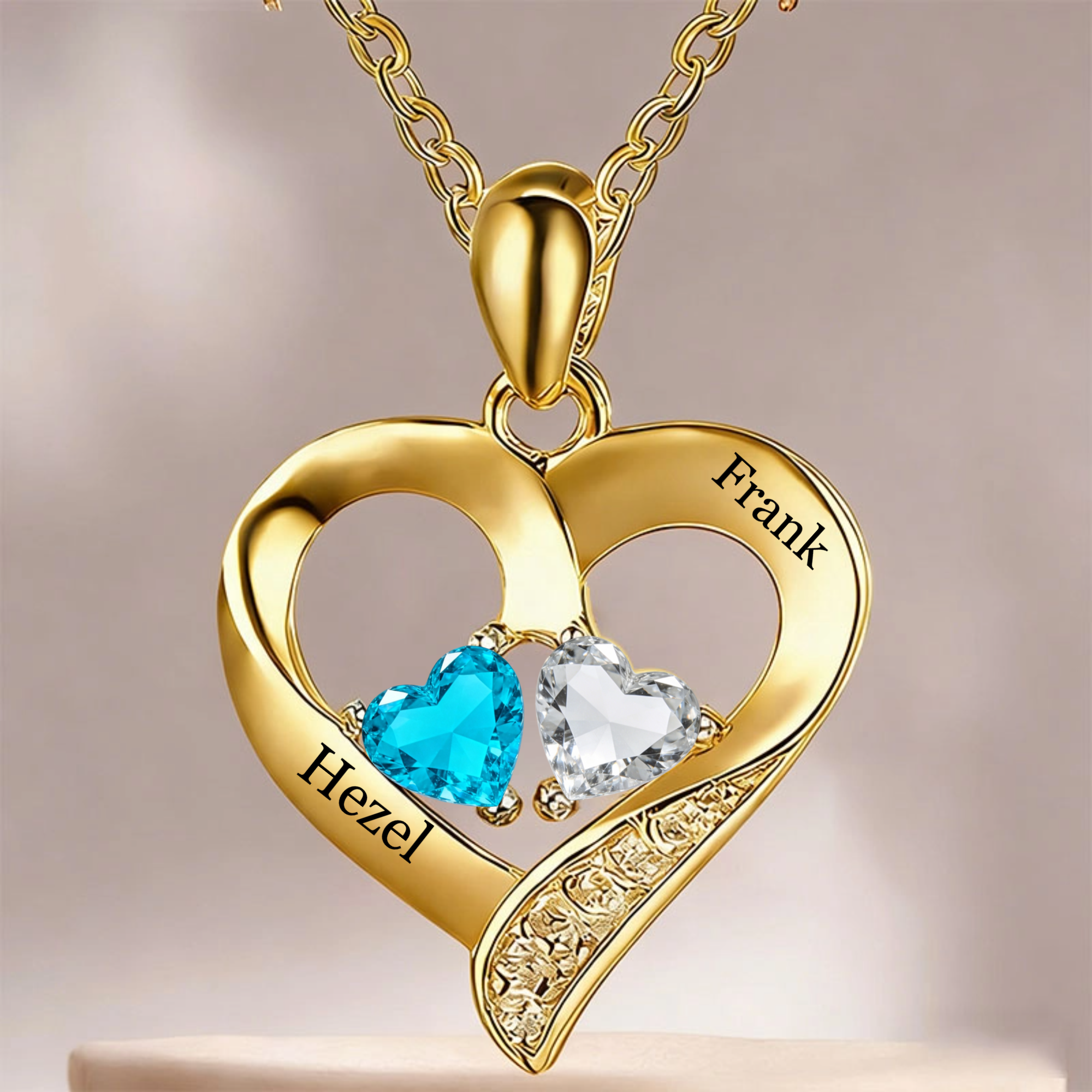 Heart-Shaped Birthstones Necklace, Couple’s Gift for Anniversary, Valentine’s Day, Wedding Celebration