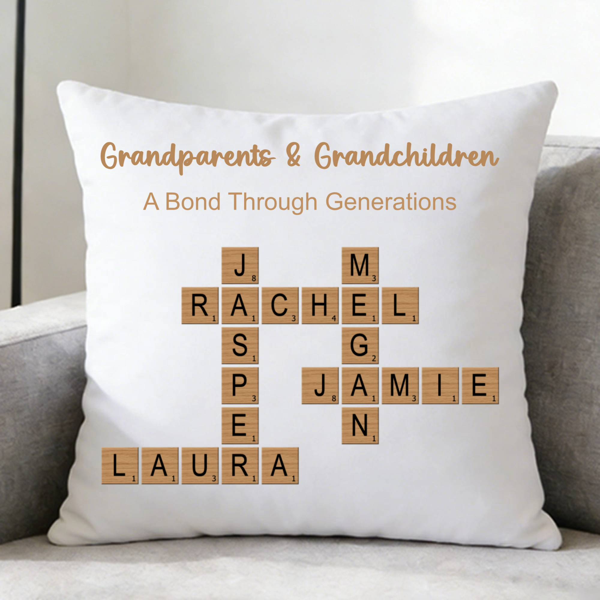 Personalized Grandparents & Grandchildren Crossword Puzzle Throw Pillow, Gift for Grandparents & Grandchildren, Perfect for Family Reunions, Anniversaries, Home Decor Keepsake