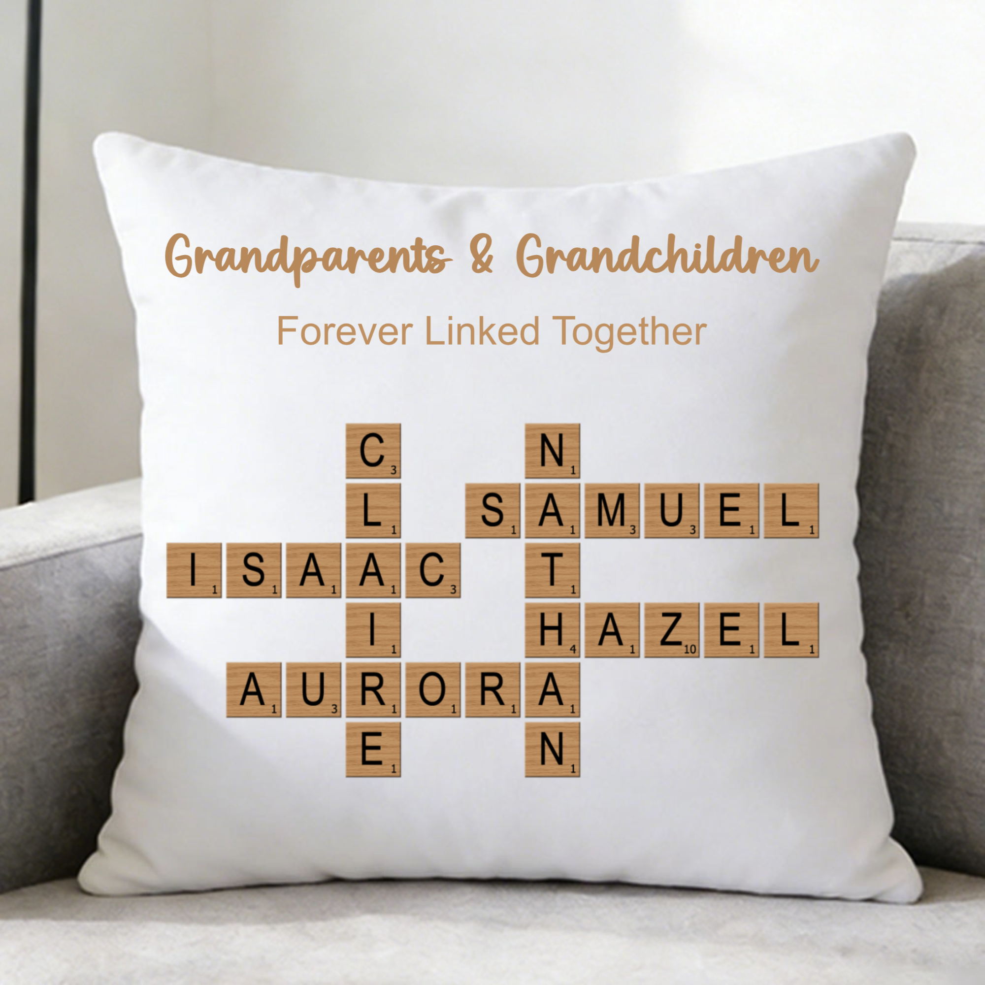 Personalized Grandparents & Grandchildren Crossword Puzzle Throw Pillow, Gift for Grandparents & Grandchildren, Perfect for Family Reunions, Anniversaries, Home Decor Keepsake